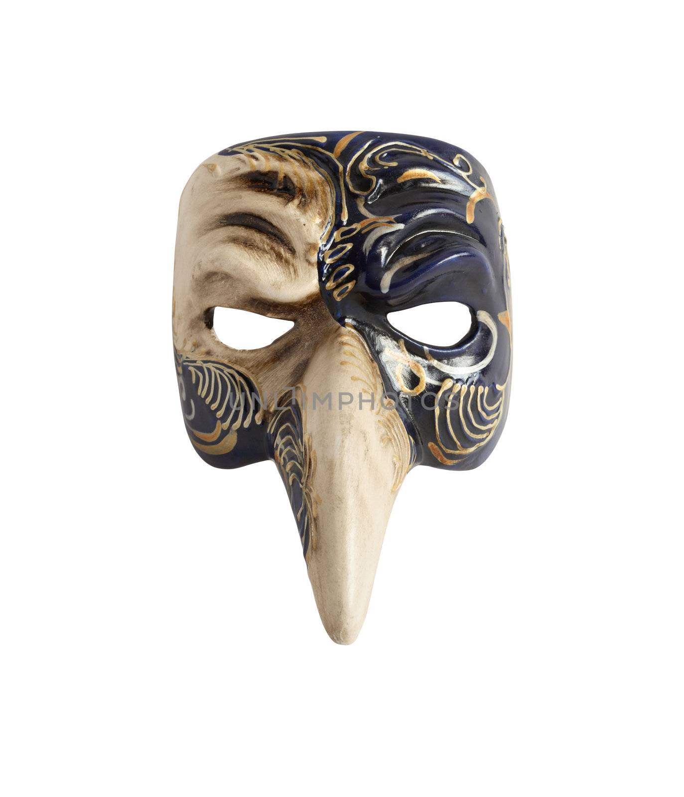 Souvenir from Venice. Classical venetian Doctor Mask with long nose. Isolated on white with clipping path