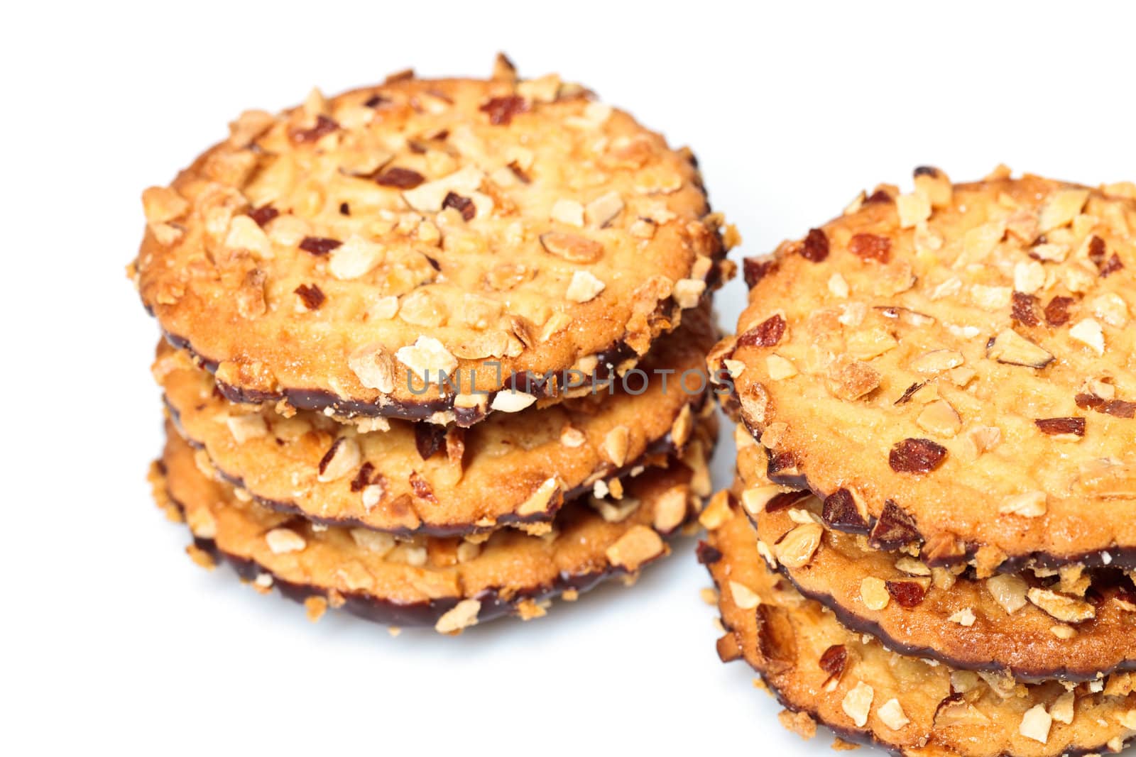 chocolate chip cookies with peanuts, isolated on white