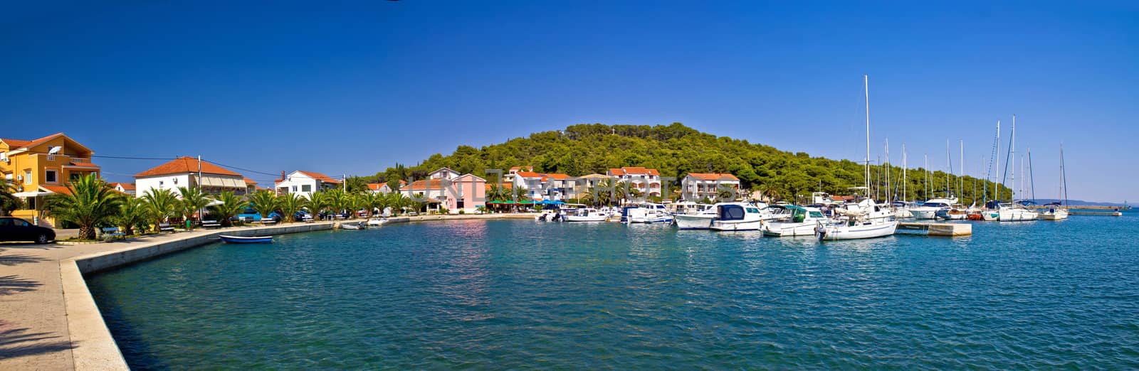 Kukljica, small fishermen town on Island of Ugljan panoramic view, Dalmatia, Croatia