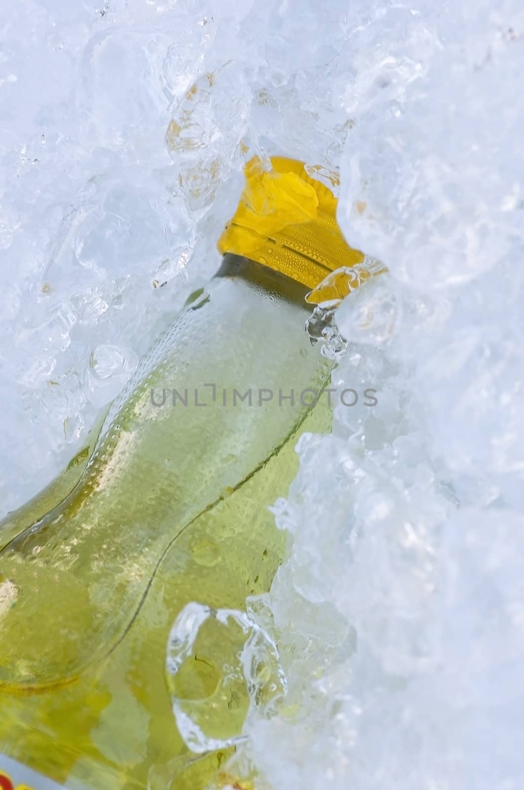 yellow mineral salts drink water bottle in ice cube