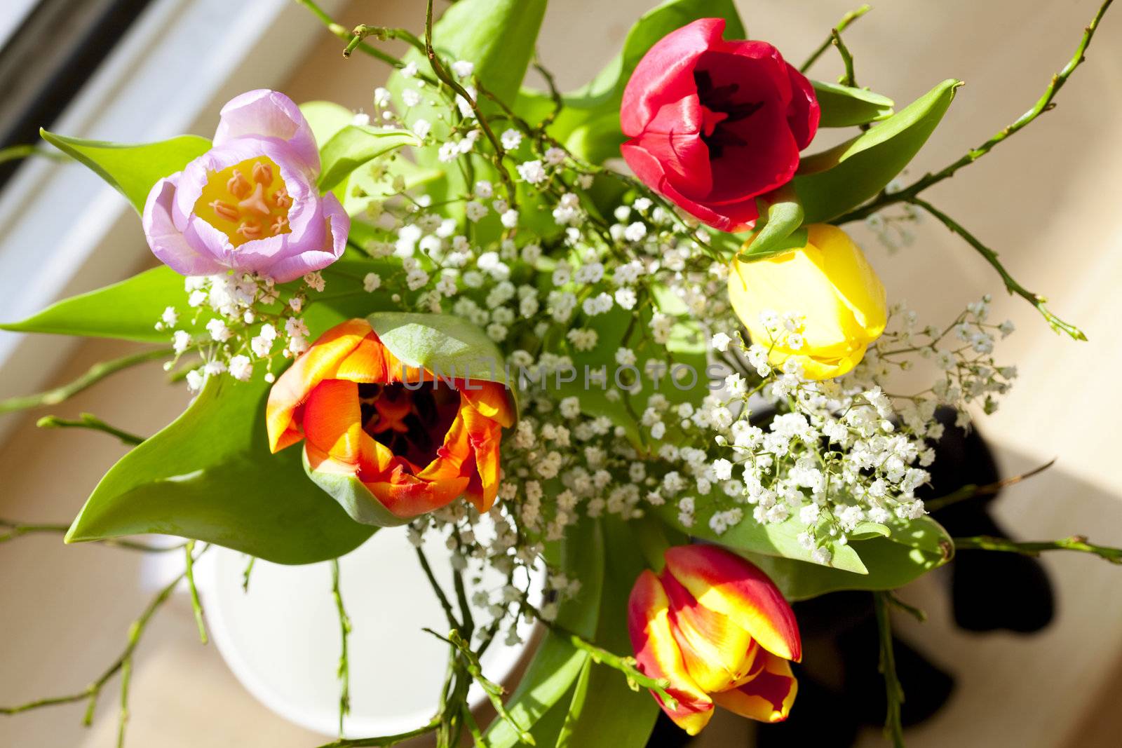 a spring bouquet with tulips