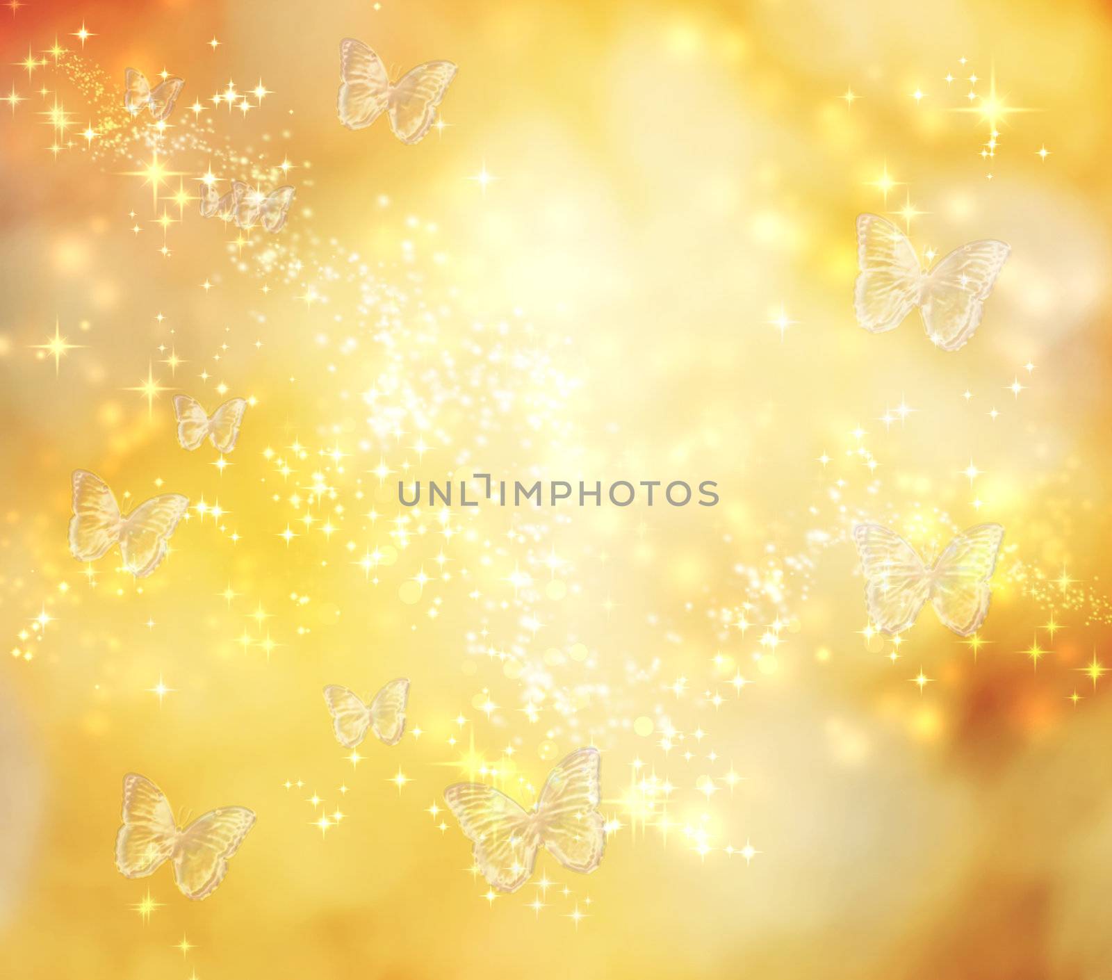 Butterfly on yellow abstract lights background