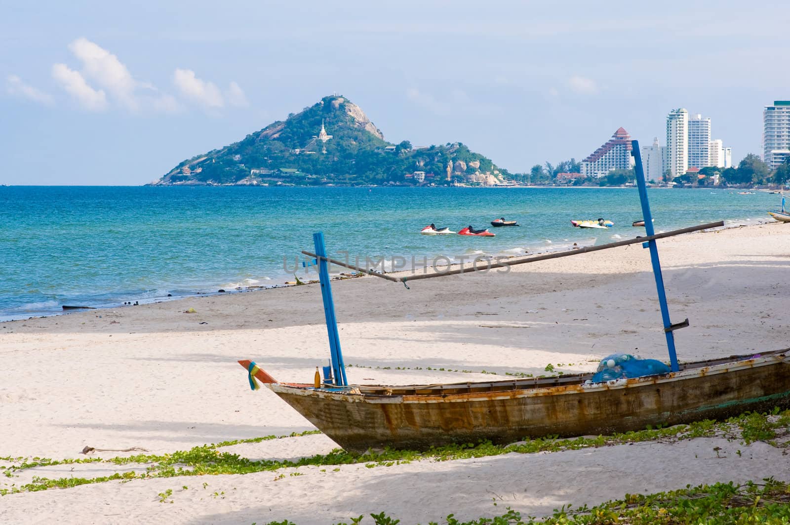 small fishing boat on Hua Hin beach,Thailand