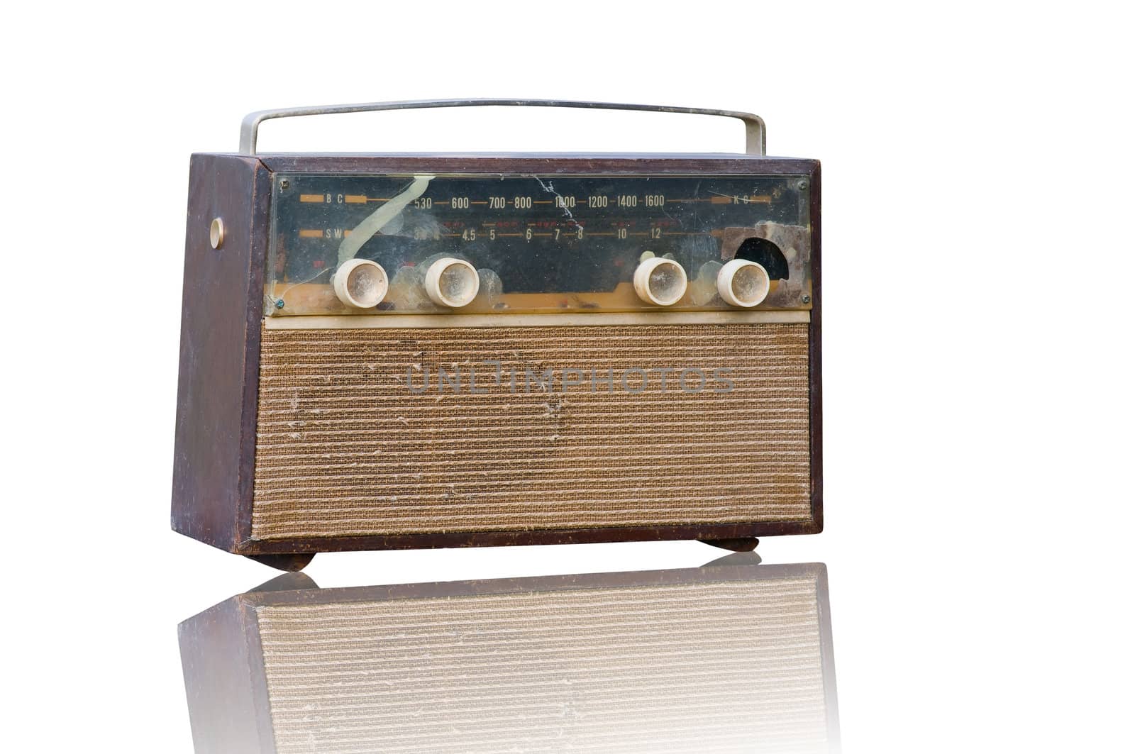 isolated Vintage fashioned radio on white background