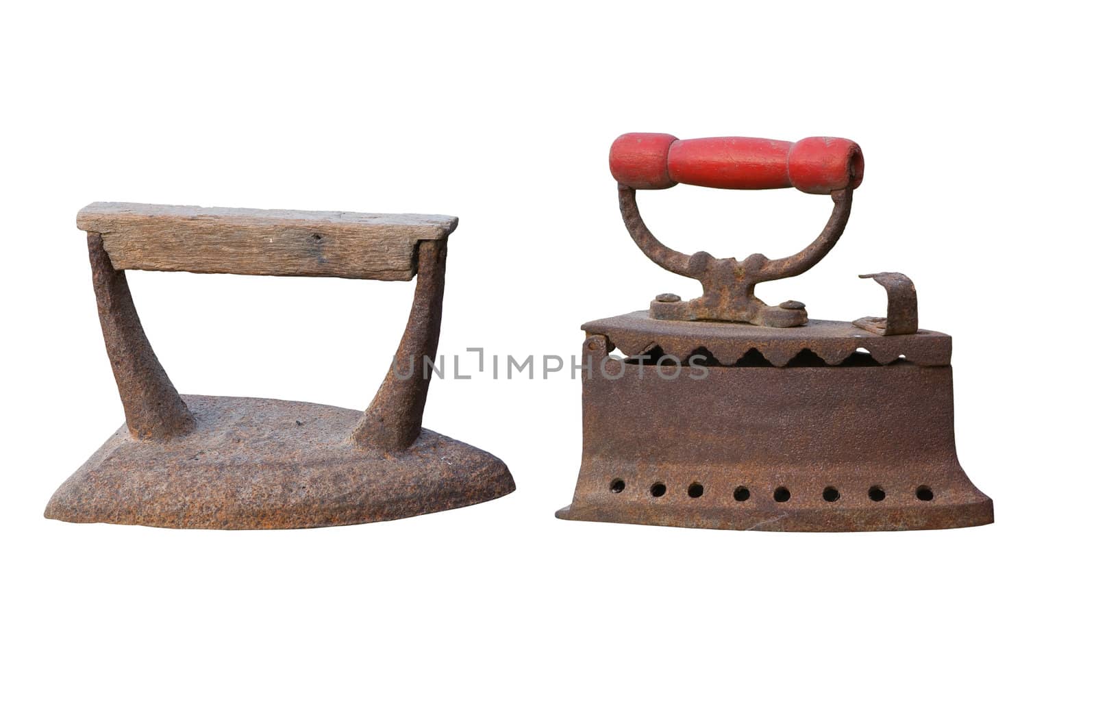isolated ancient irons on white background