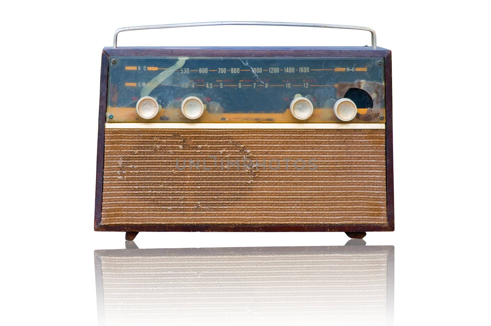 isolated Vintage fashioned radio on white background