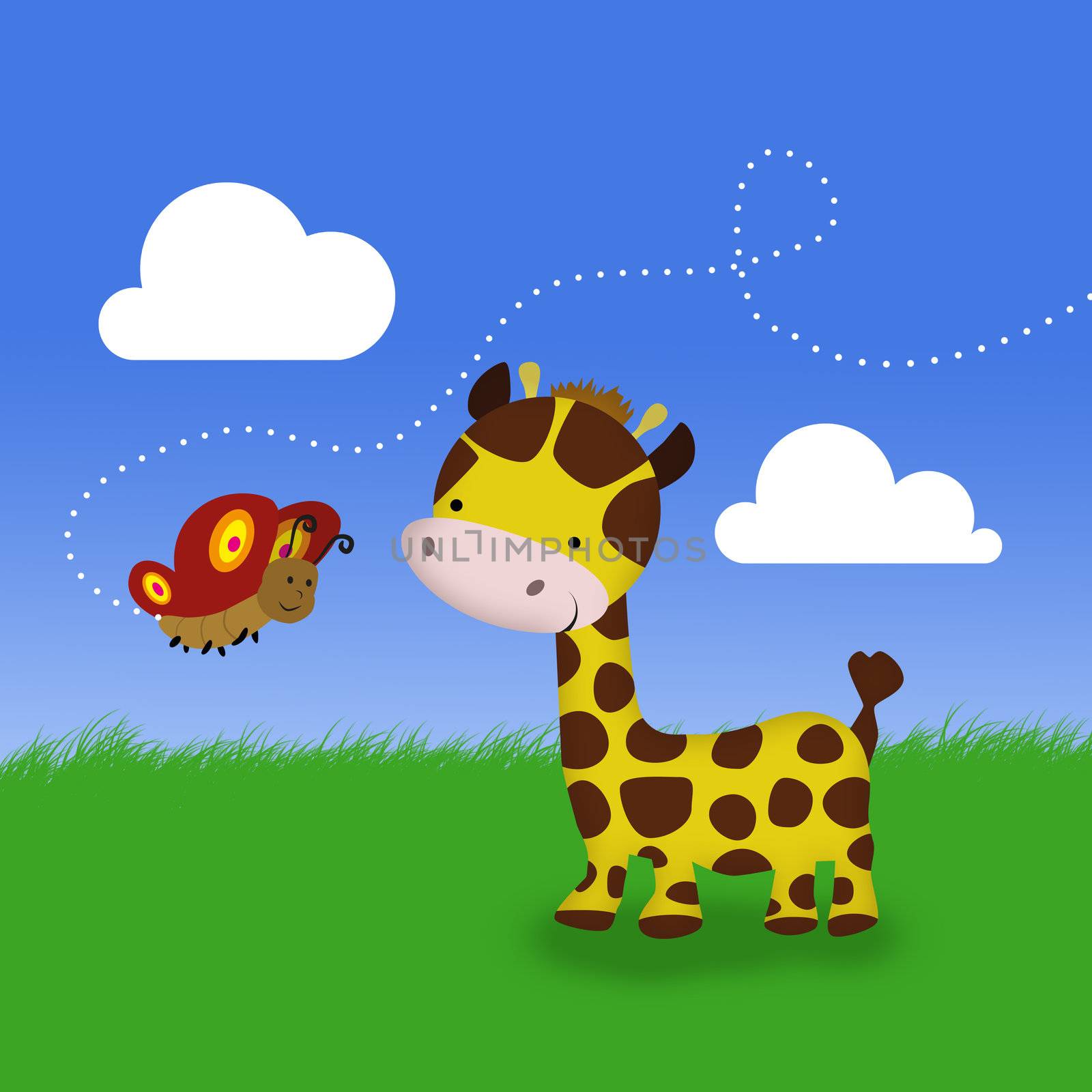 Cute Giraffe and Butterfly by SorayaShan