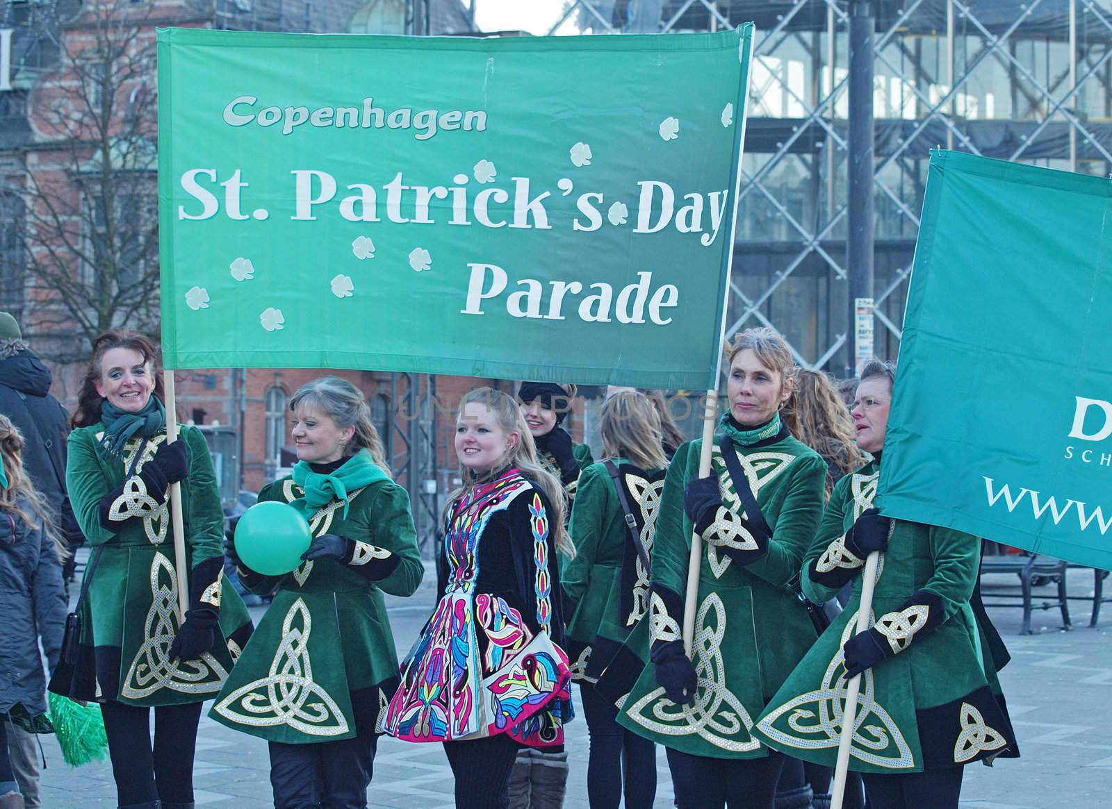 COPENHAGEN - MAR 17: Participants at the annual St. Patrick's Day celebration and parade in front of Copenhagen City Hall, Denmark on March 17, 2013.