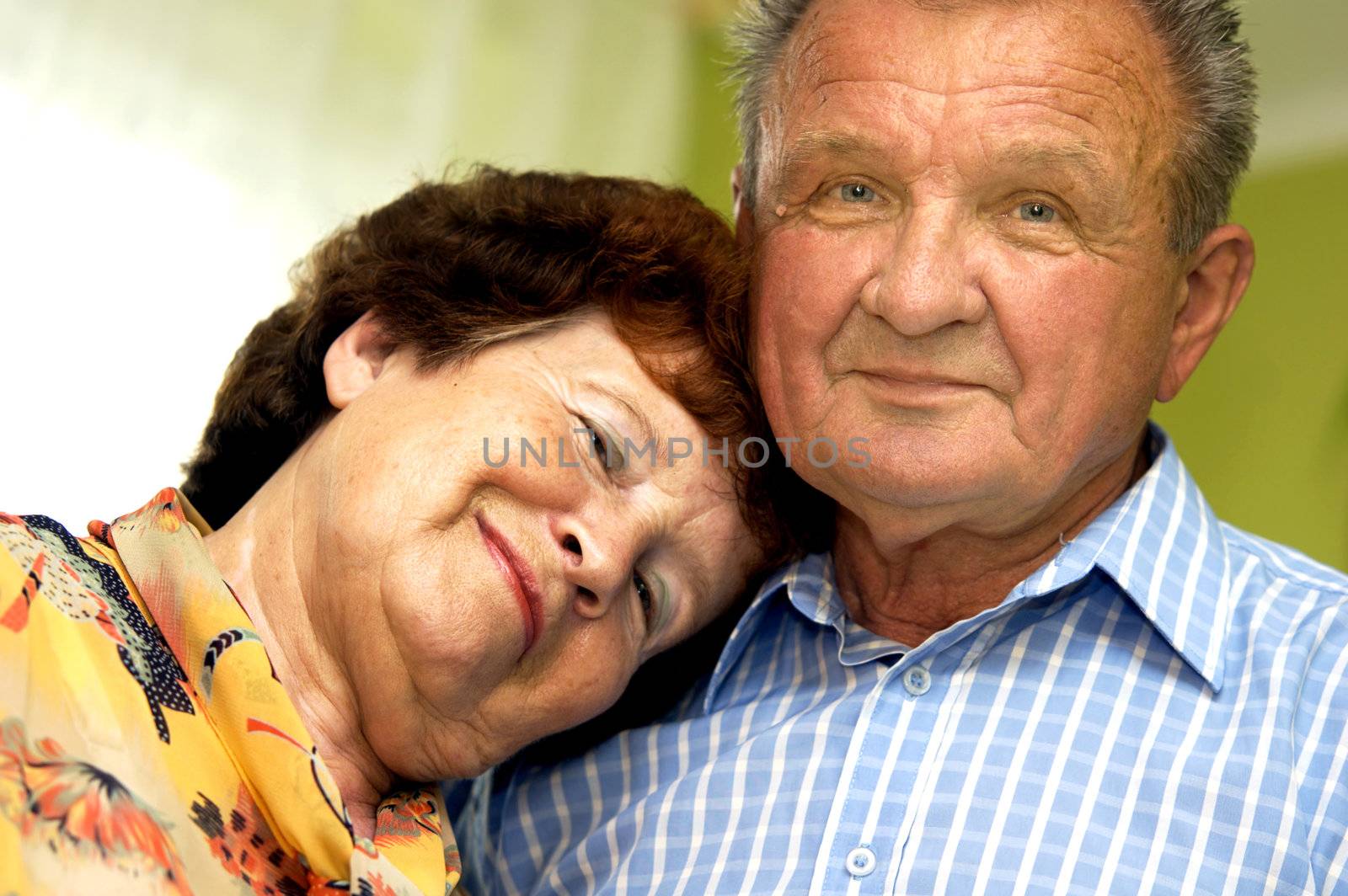 Happy romantic senior couple in home