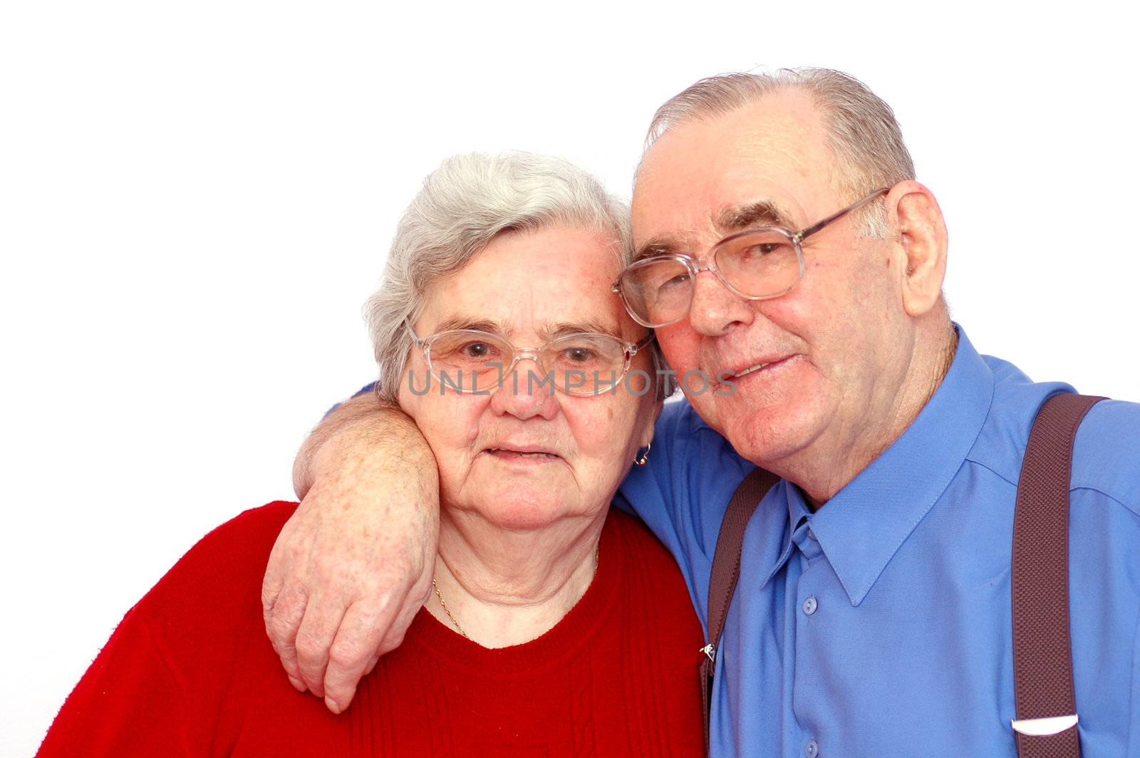 Elderly happy couple isolated on white background