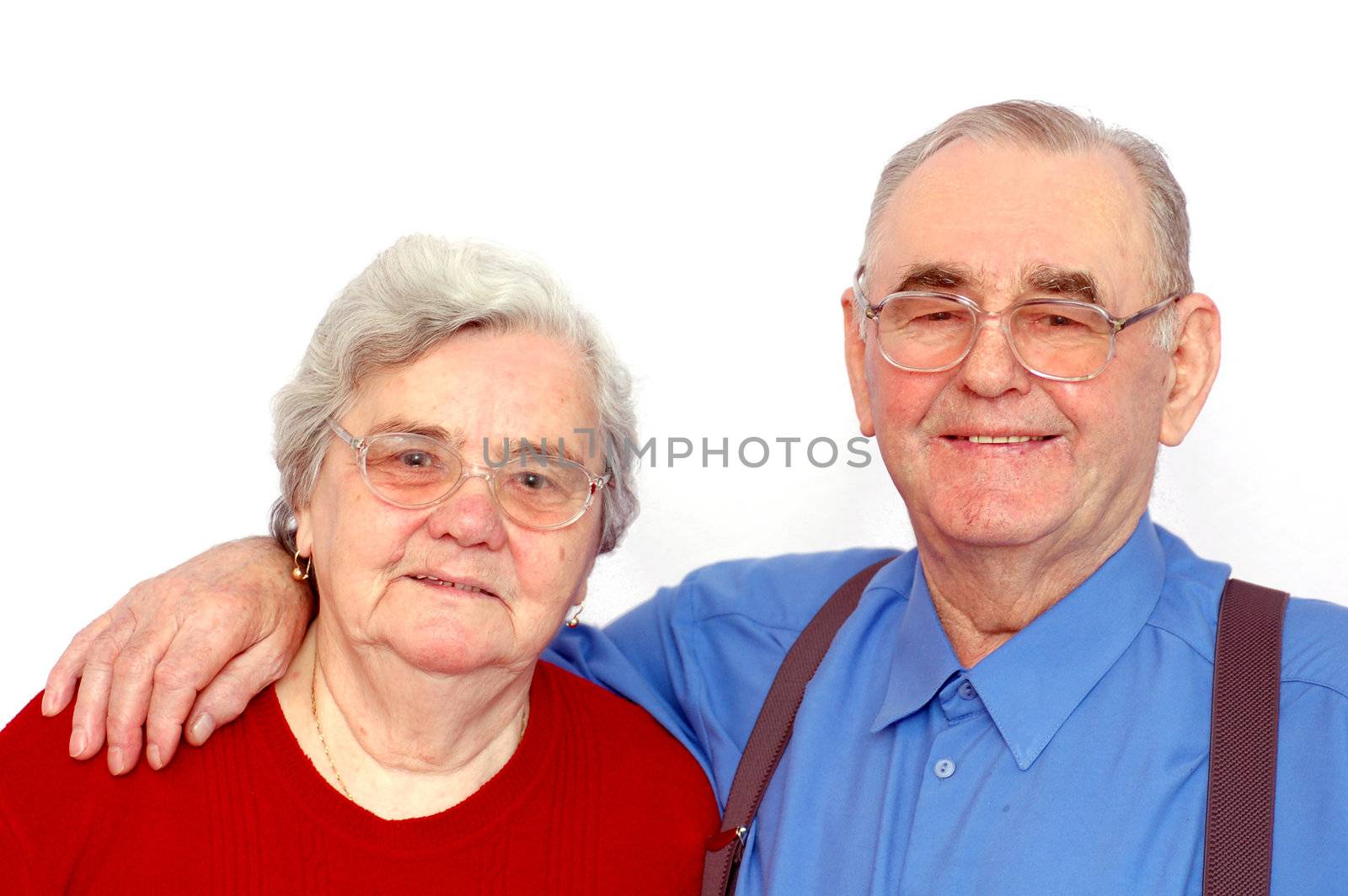 Elderly happy couple isolated on white background