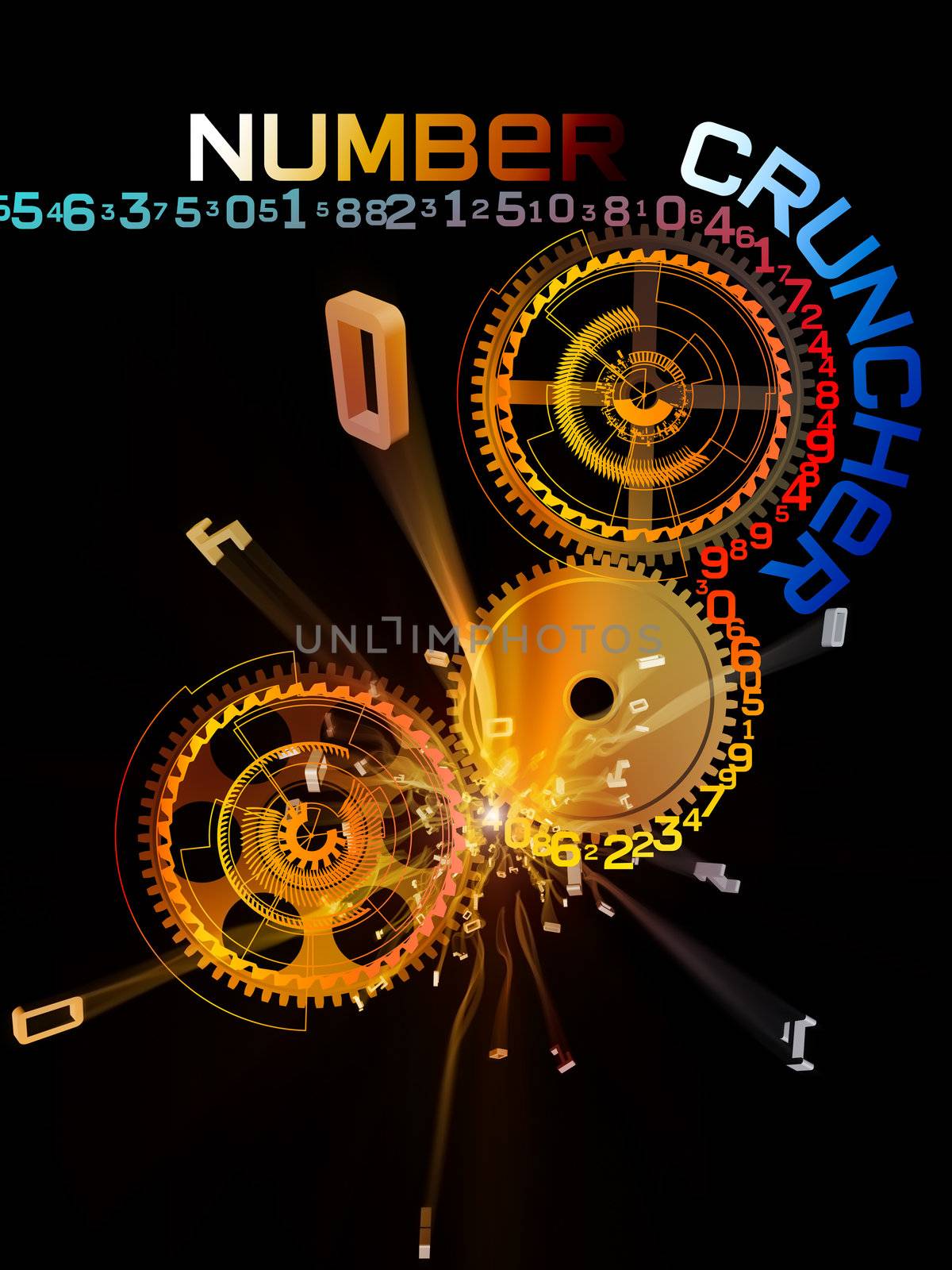 Interplay of numbers and gears on the subject digital processing, number crunching and computer technologies