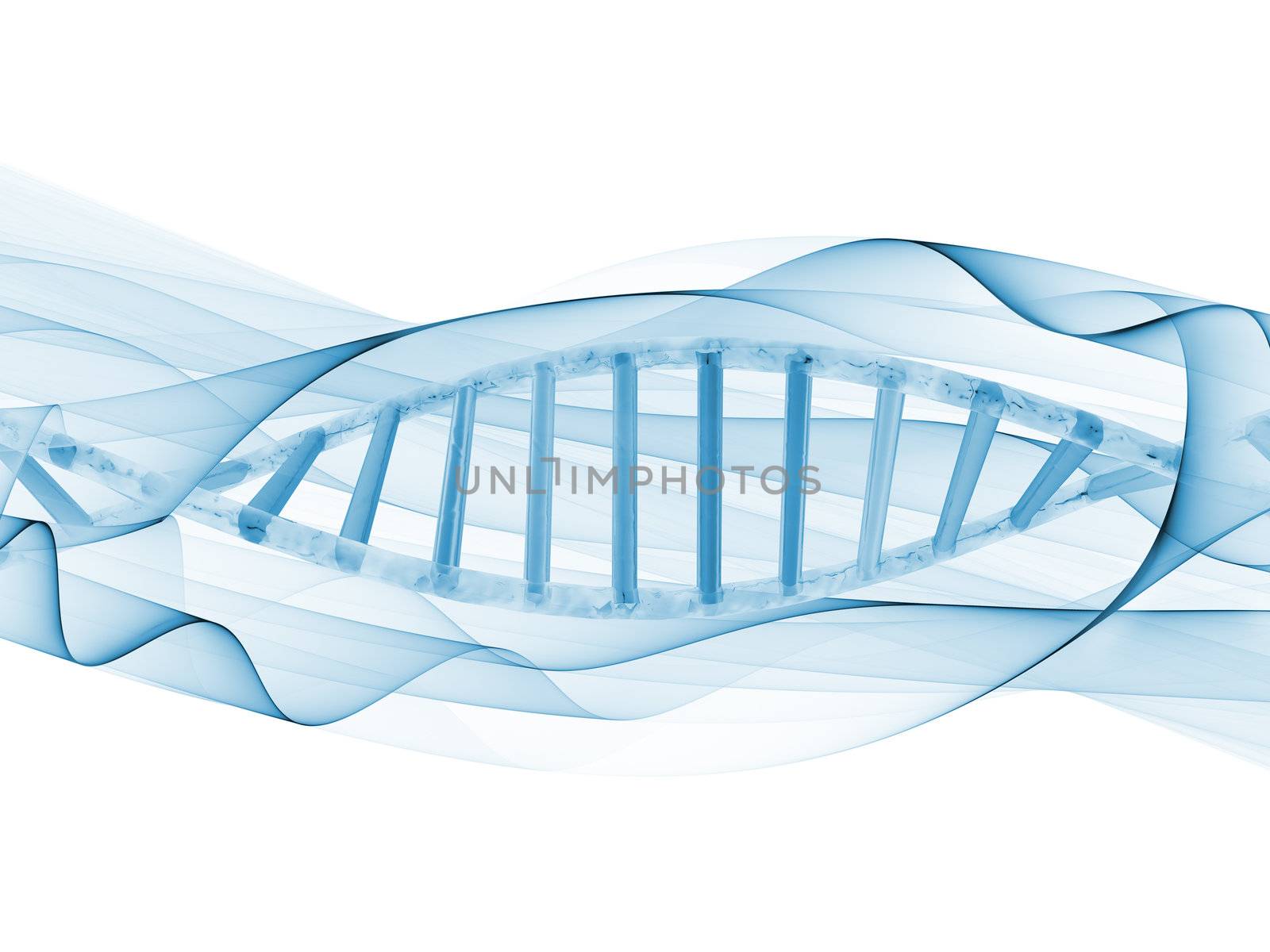 Organic DNA spiral rendered in light blue against light background