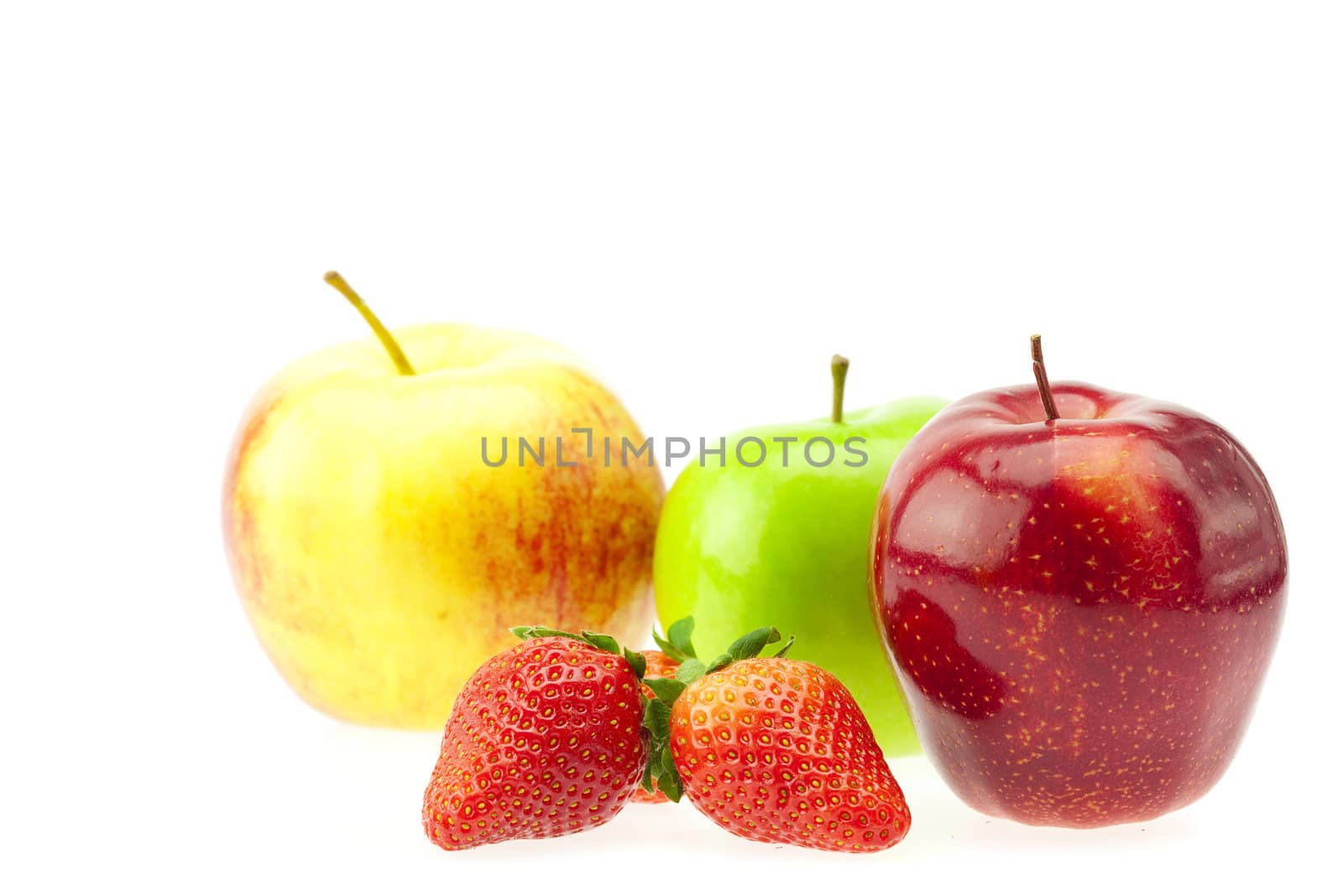 apples and strawberries isolated on white