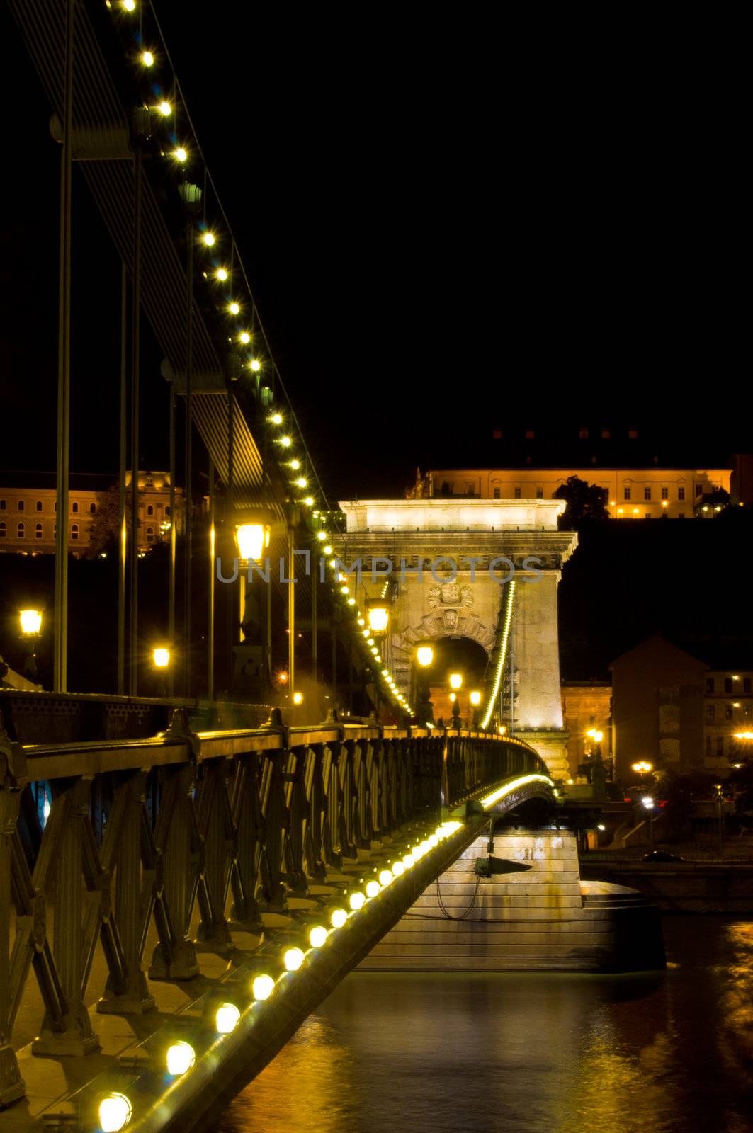 view of Chain bridge in Budapest at night