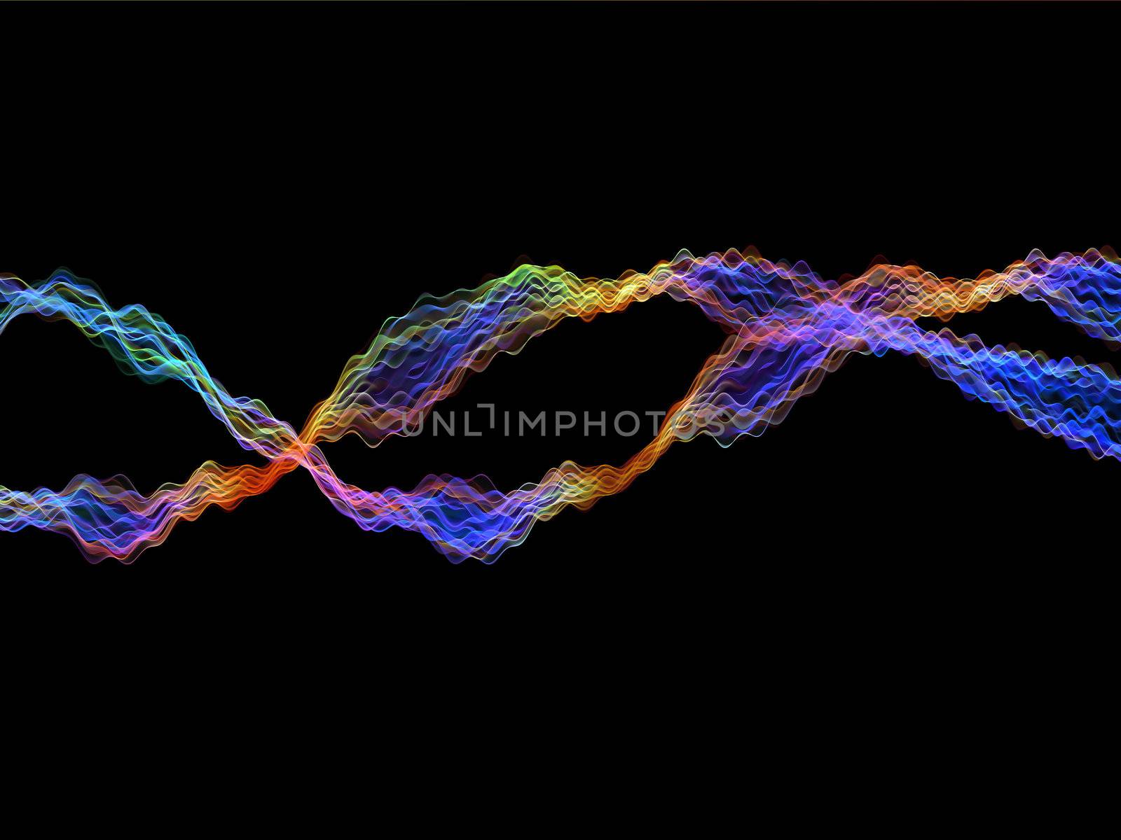 Rendering of colorful oscillating fractal elements against plain background suitable as backdrop for art, music or entertainment projects