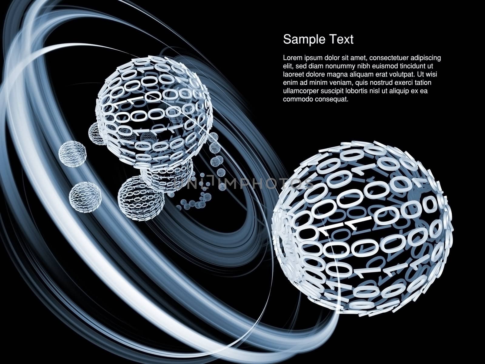 Interplay of digits and forms in three dimensional space on the subject of Internet, information technologies, computing and data transfer