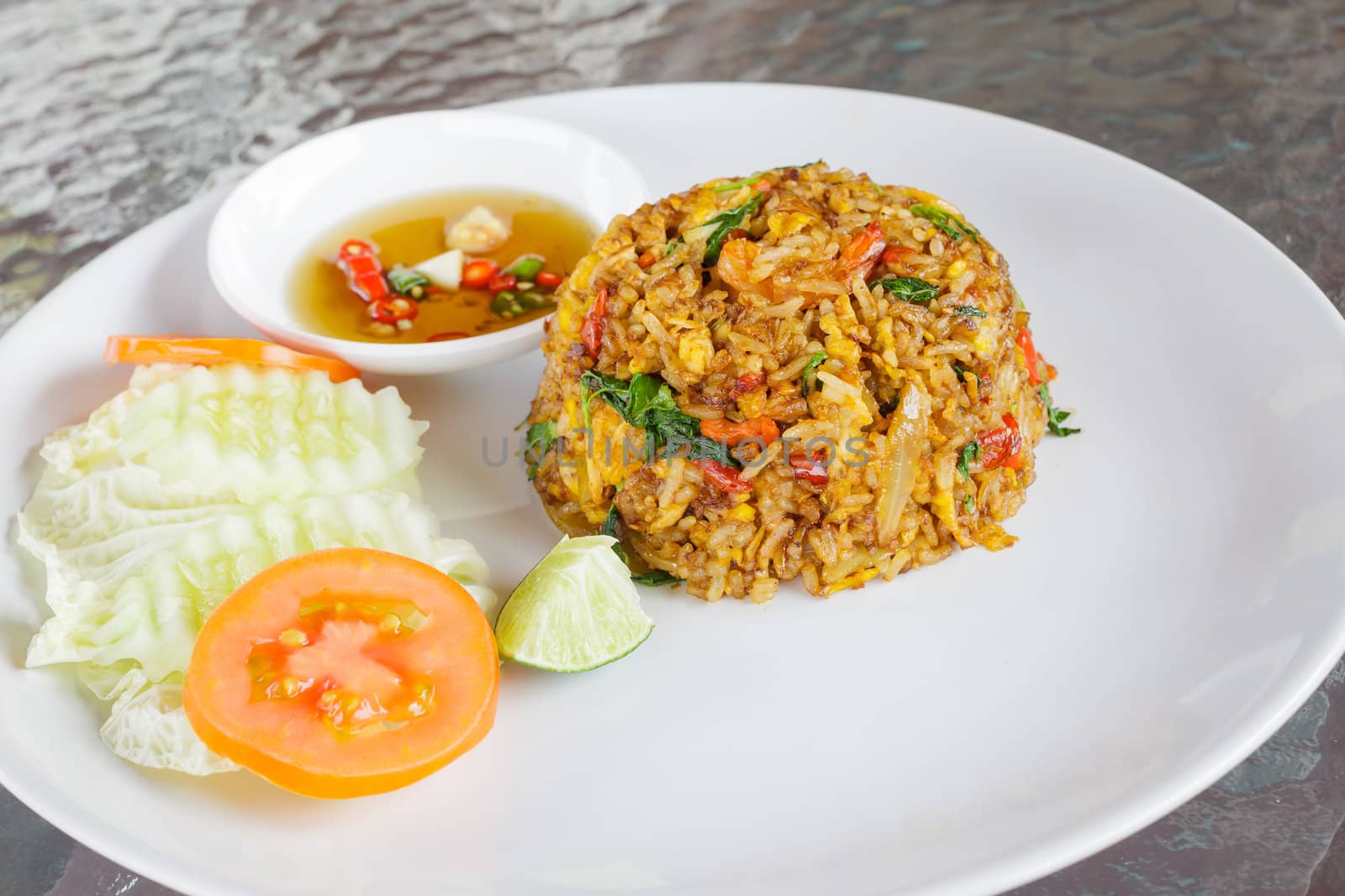 Thailand traditional food, fried rice with chili and shrimp