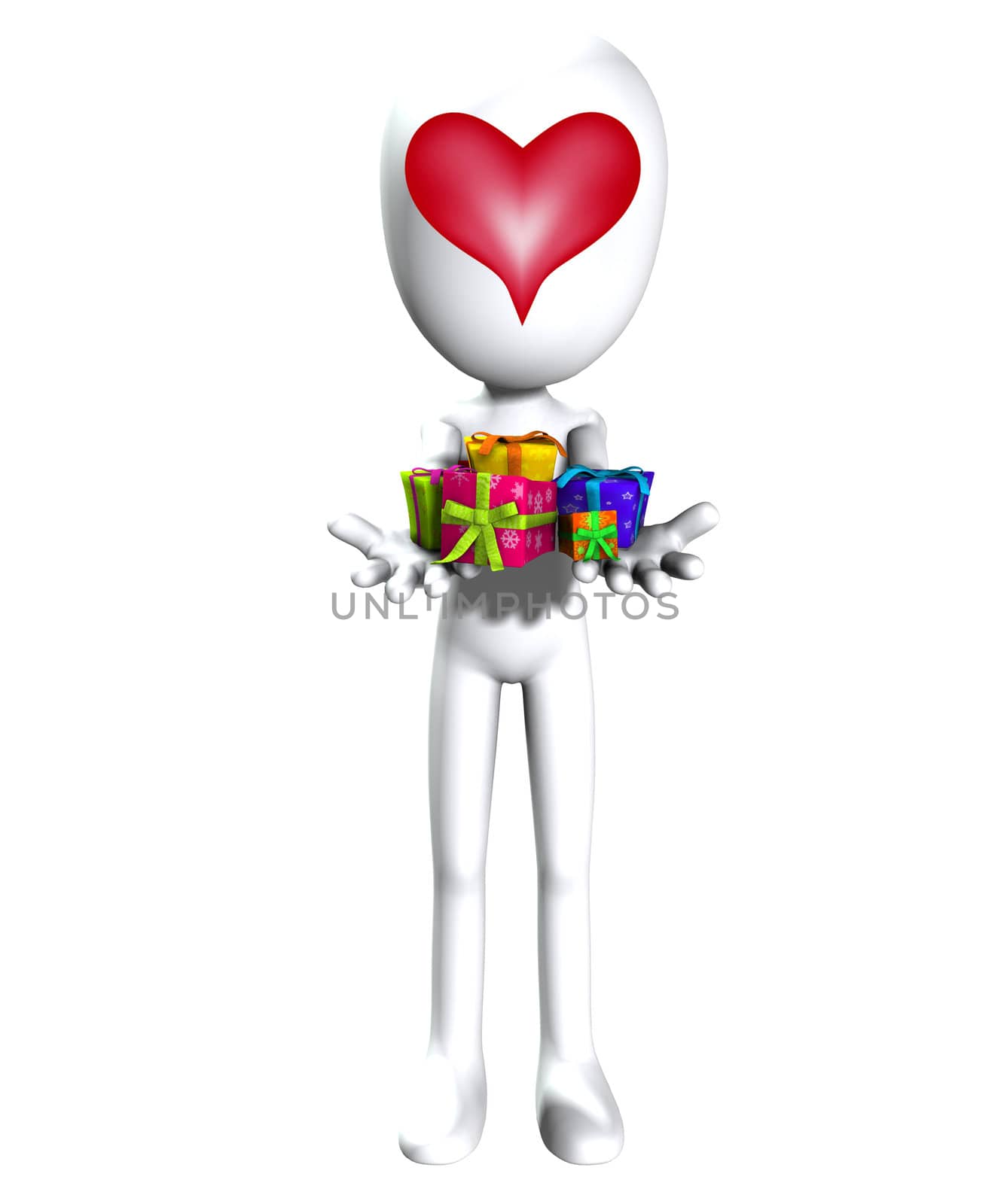Faceless figure holding out a load of valentines day gifts.