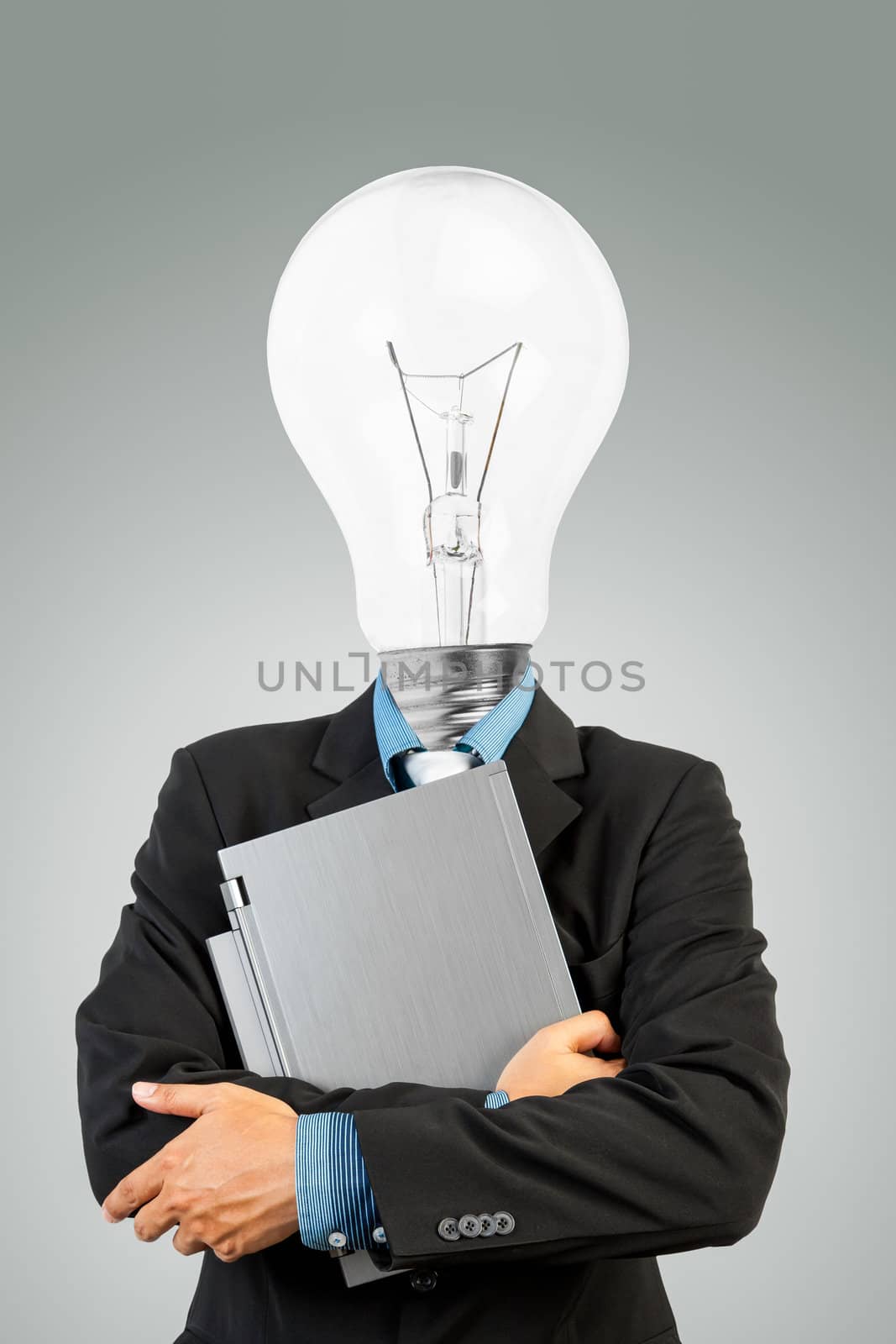 bulb headed man and laptop