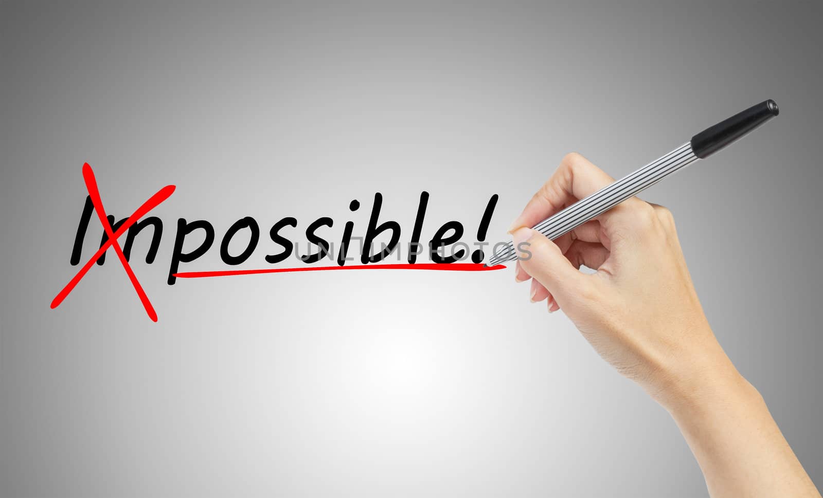 hand drawing and  changing the word impossible to possible, business concept