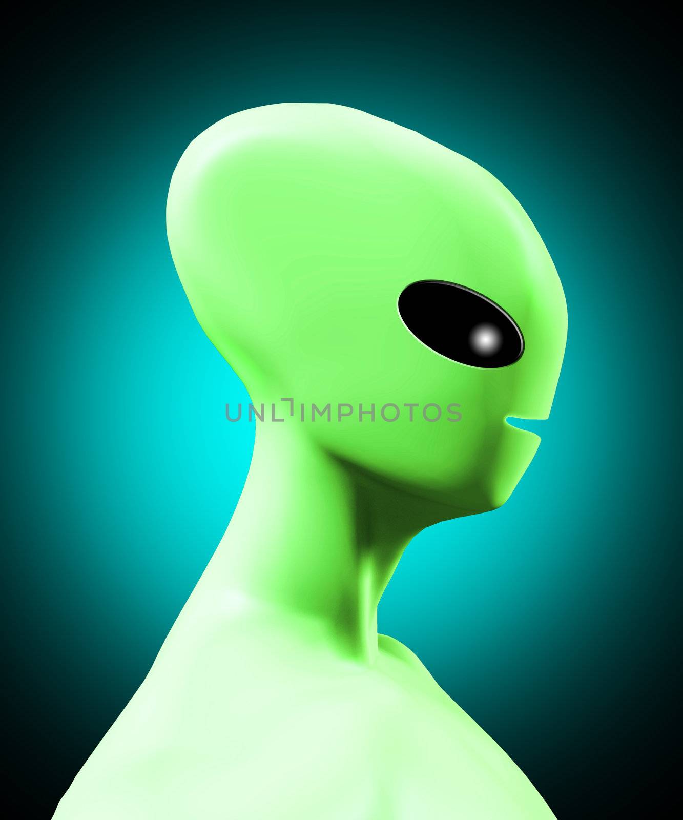Side on profile of a simple alien form.