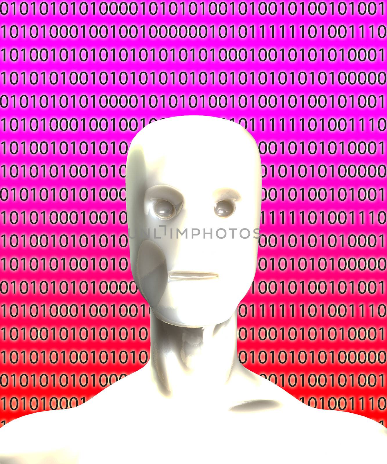 A Robot head with binary artificial intelligence.