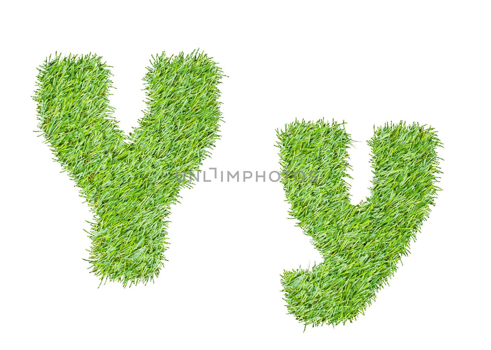 Alphabet from the green grass. isolated on white
