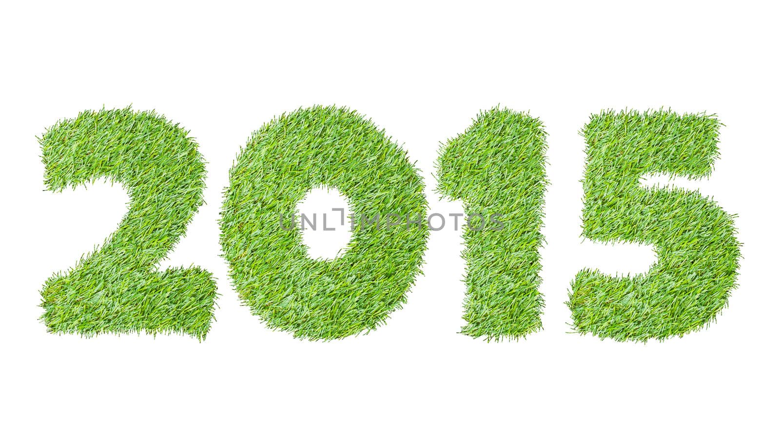 New year 2015 from the green grass, isolated on white