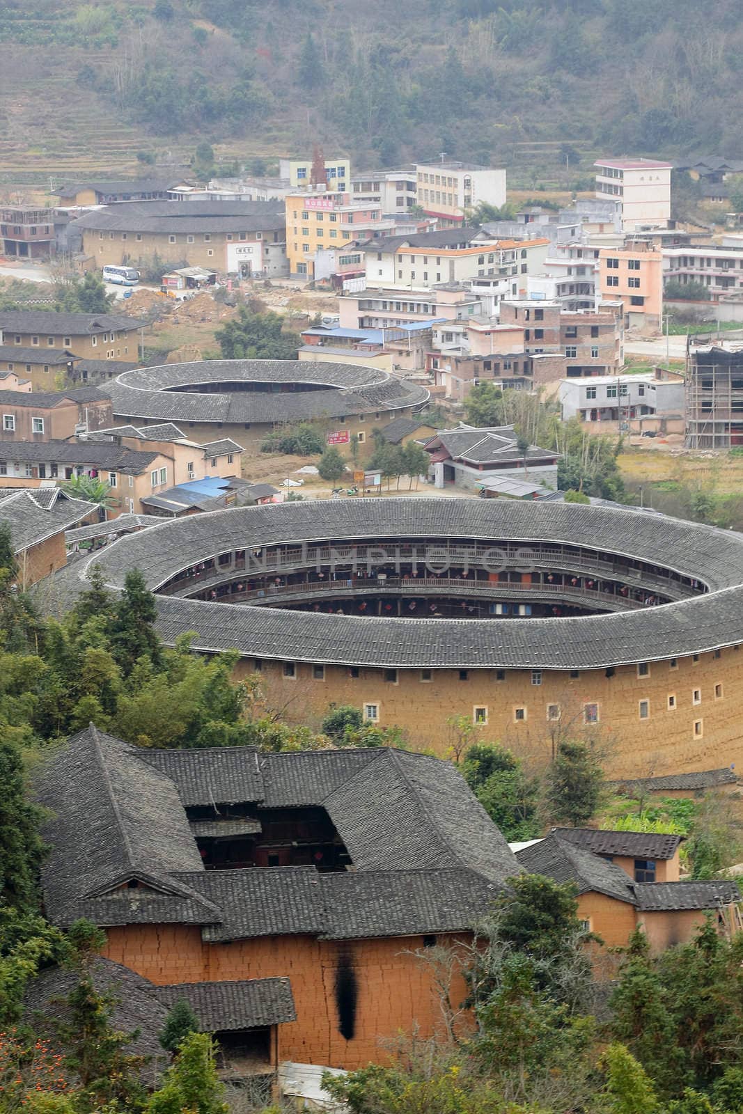 Fujian Tulou in China, old building overview 