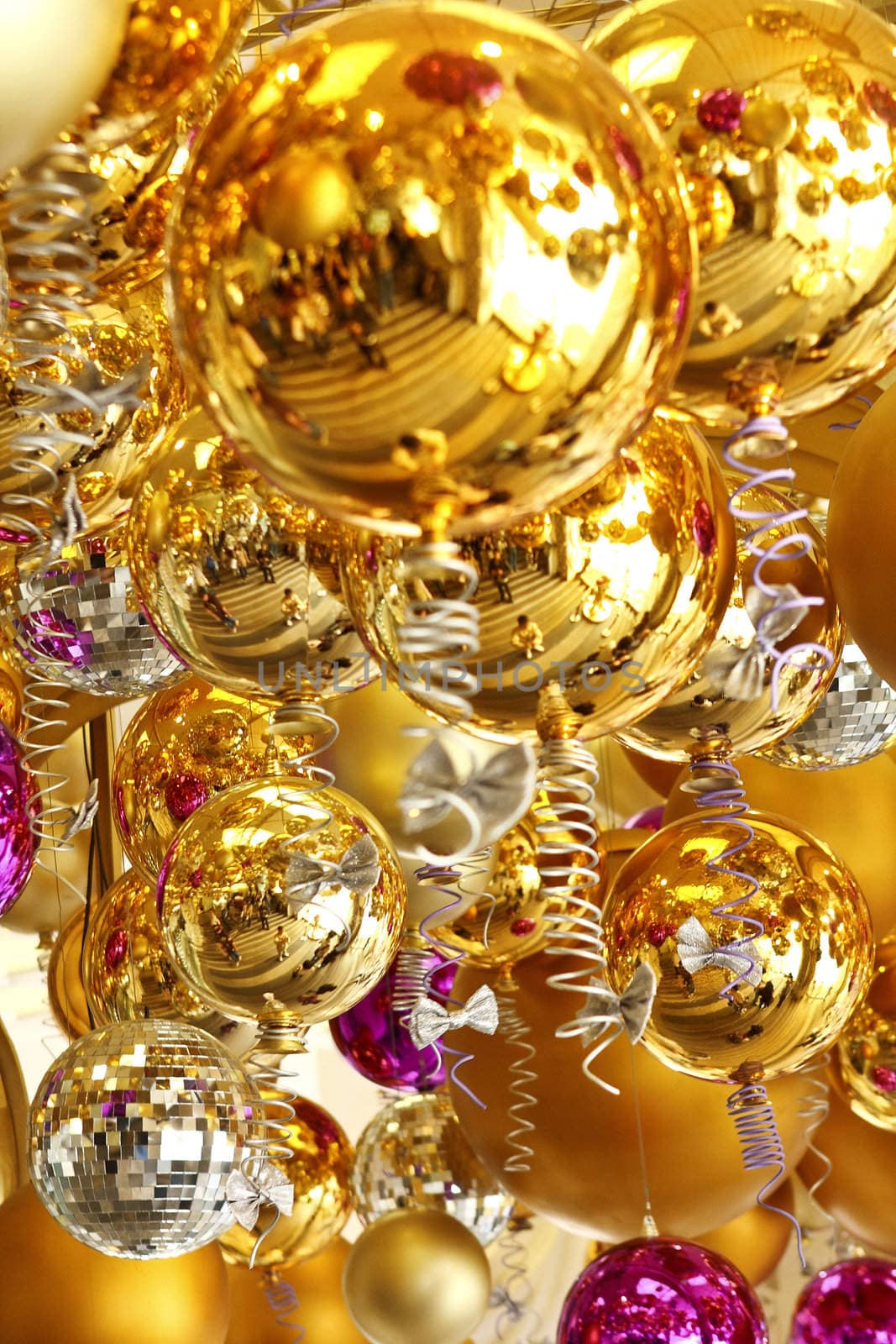 background made of christmas balls and tinsel 