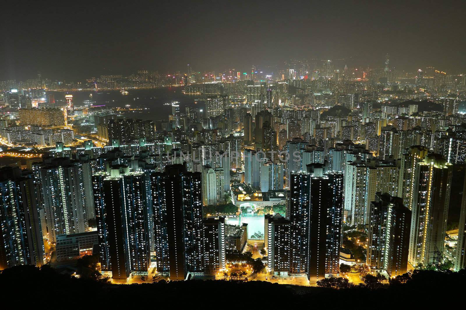 city at night, view from mountain