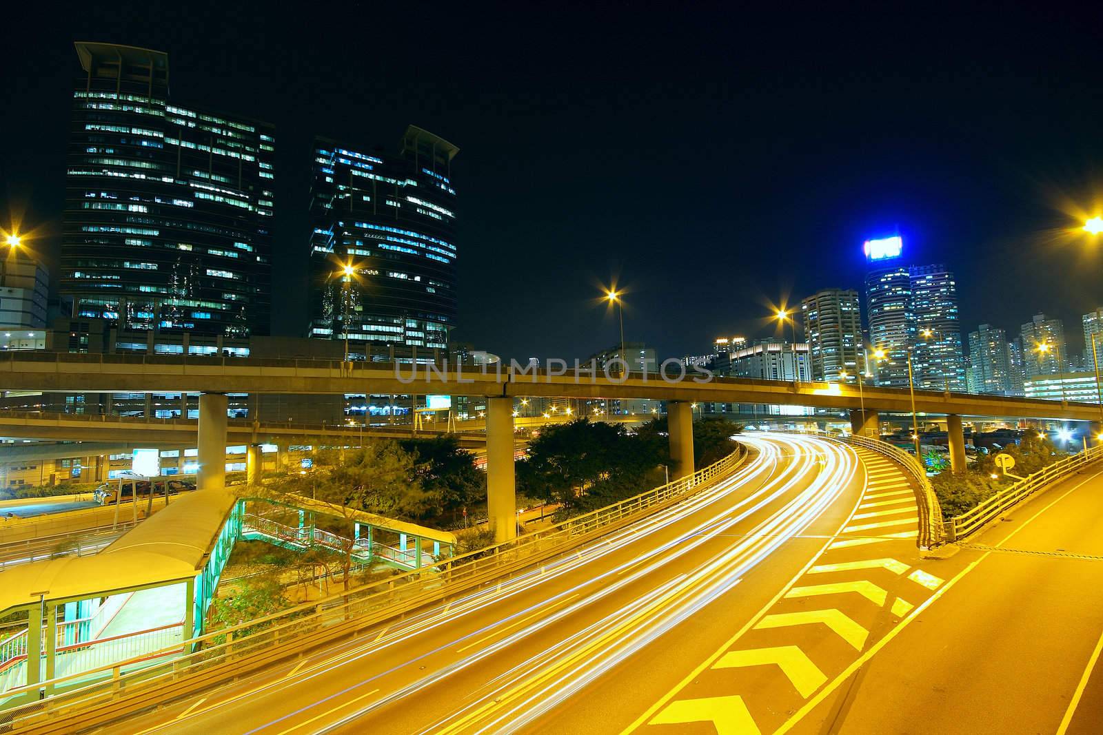 Highway at night in modern city 