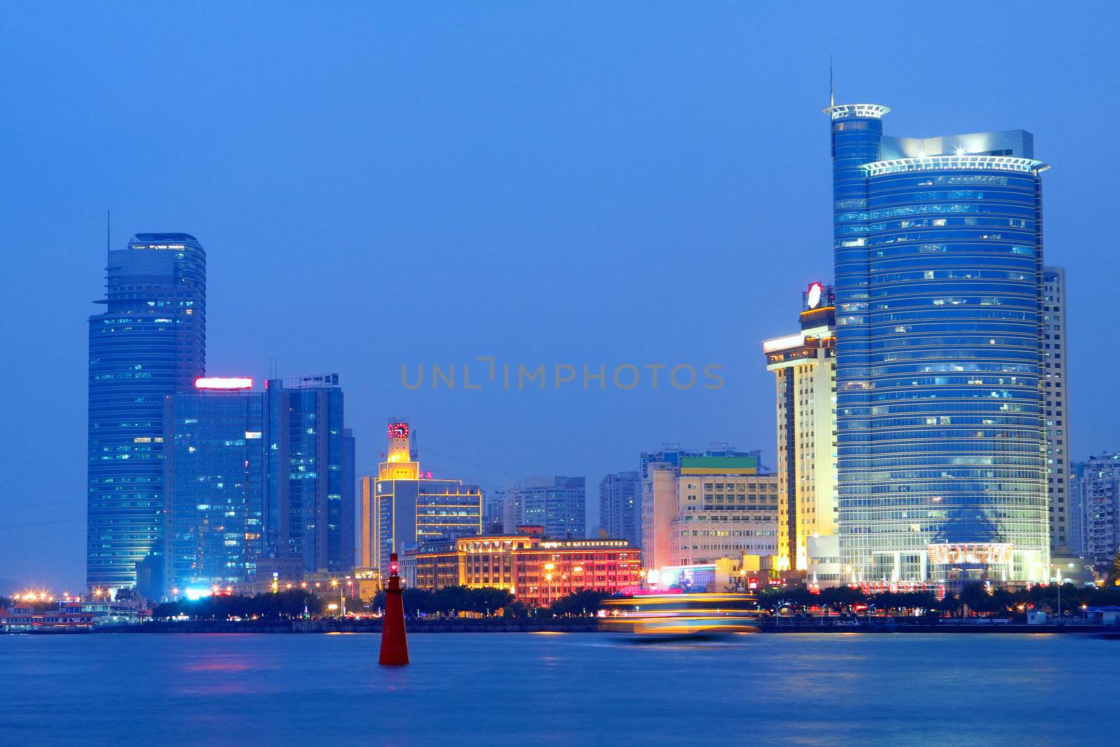 China Xiamen night view from Gulangyu island 
