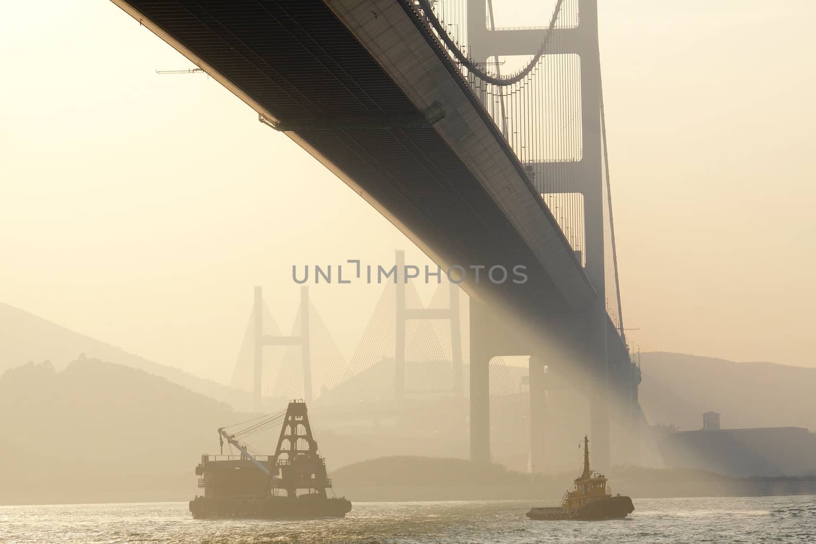 bridge in sunset , under view
