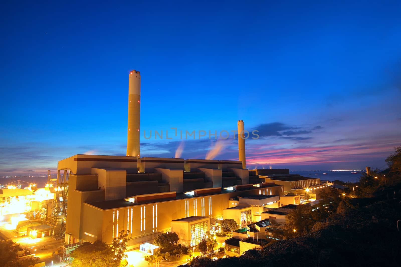 coal power station and night blue sky 