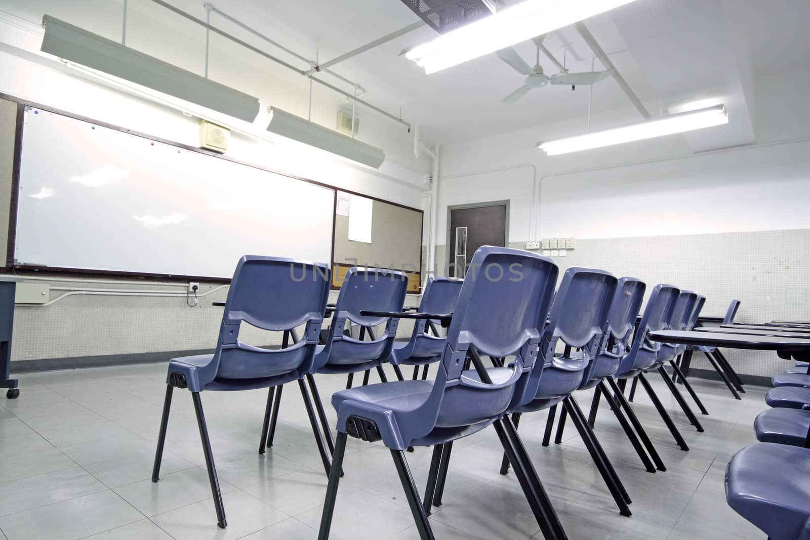 empty classroom with chair and board