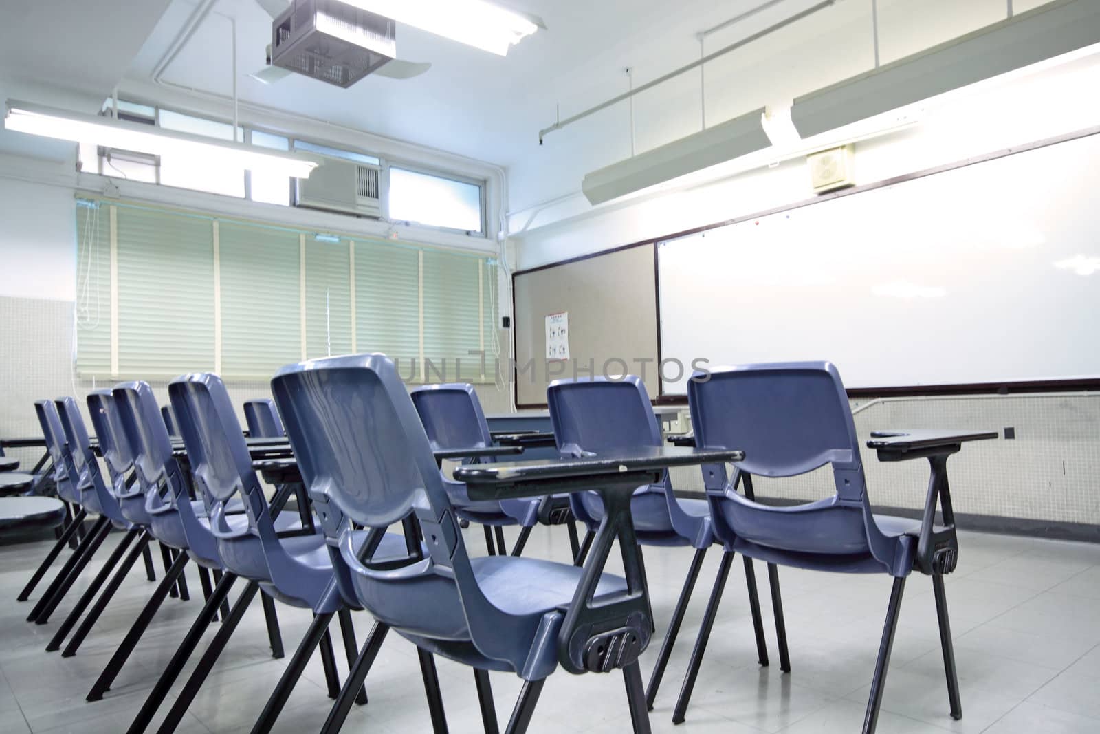 empty classroom with chair and board