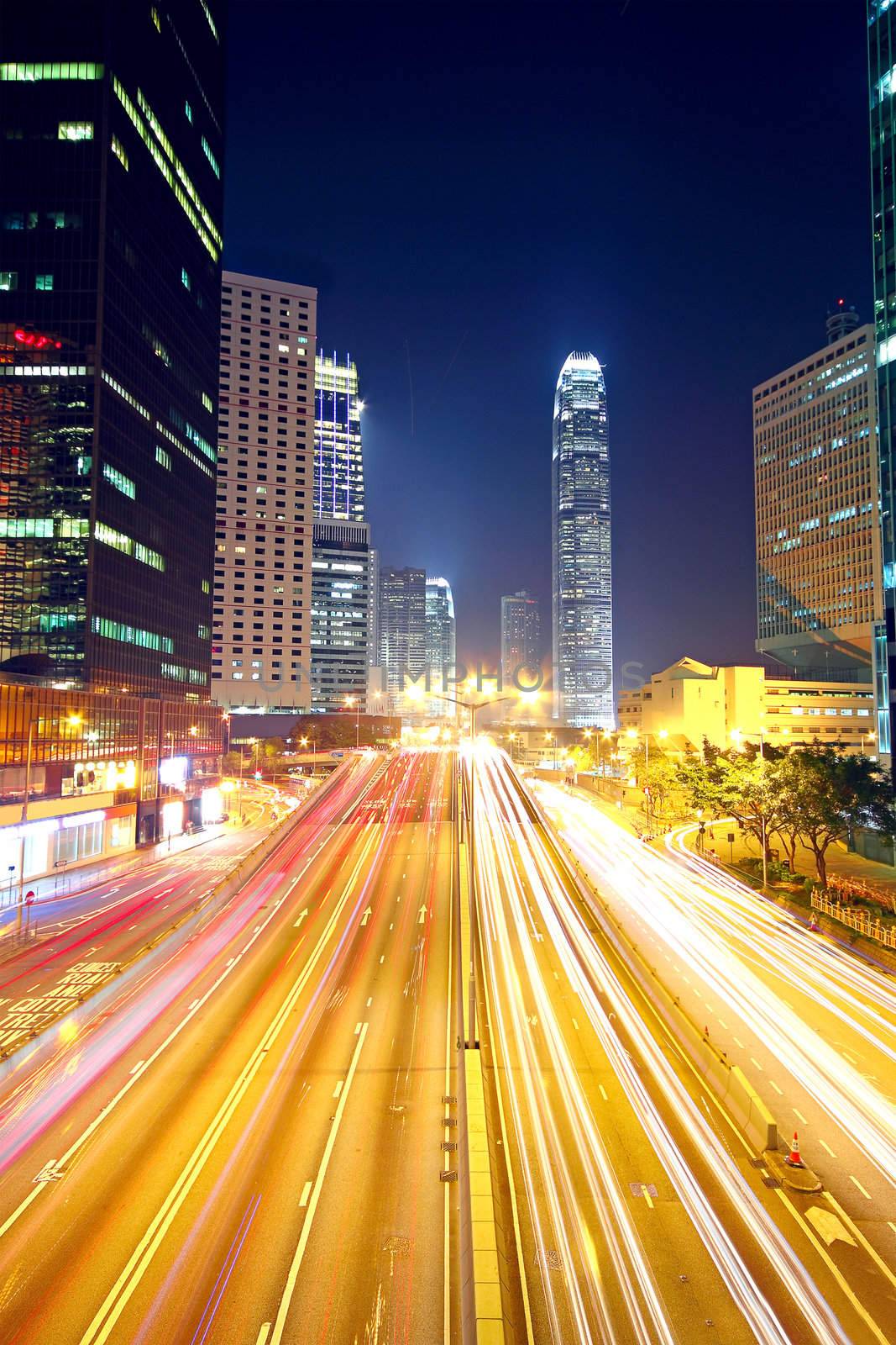 traffic in downtown in hong kong at night