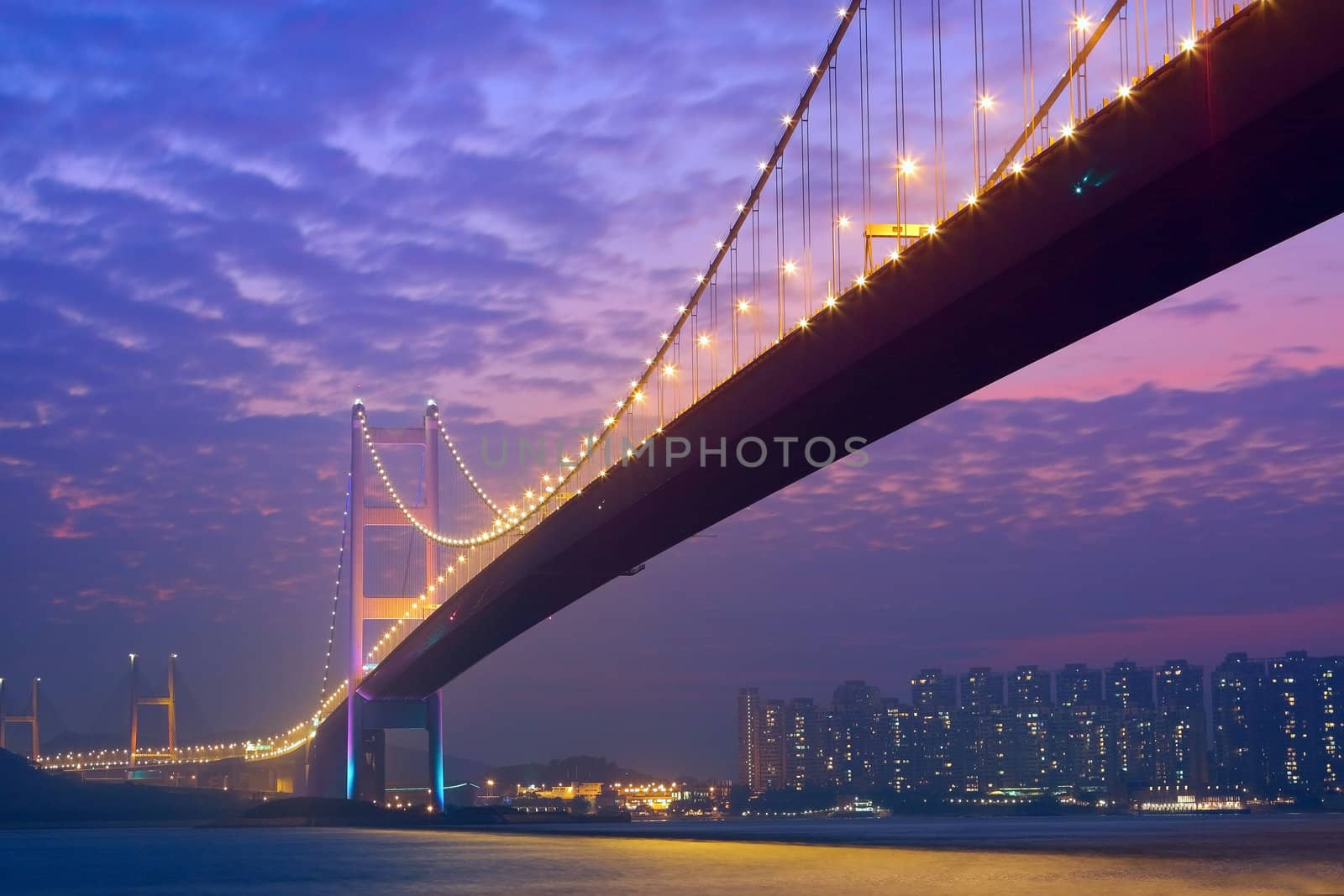 bridge in sunset , under view