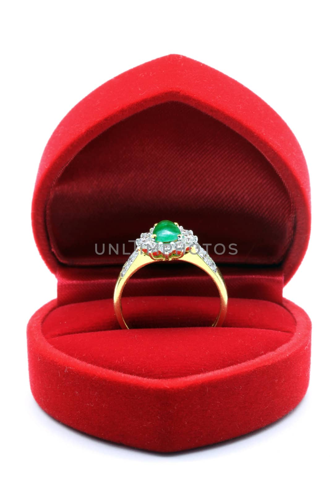 Luxury Diamond Jade Wedding Ring in Red Velvet Silk Box using for Engagement for Love in Valentine Holiday Concept