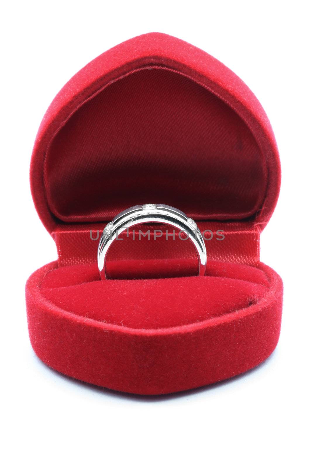 Luxury Diamond Wedding Ring in Red Velvet Silk Box using for Engagement for Love in Valentine Holiday Concept