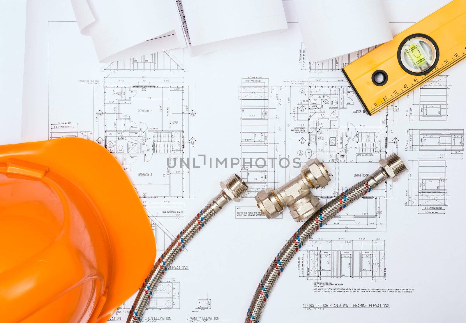 plumbing and drawings are on the desktop, workspace engineer