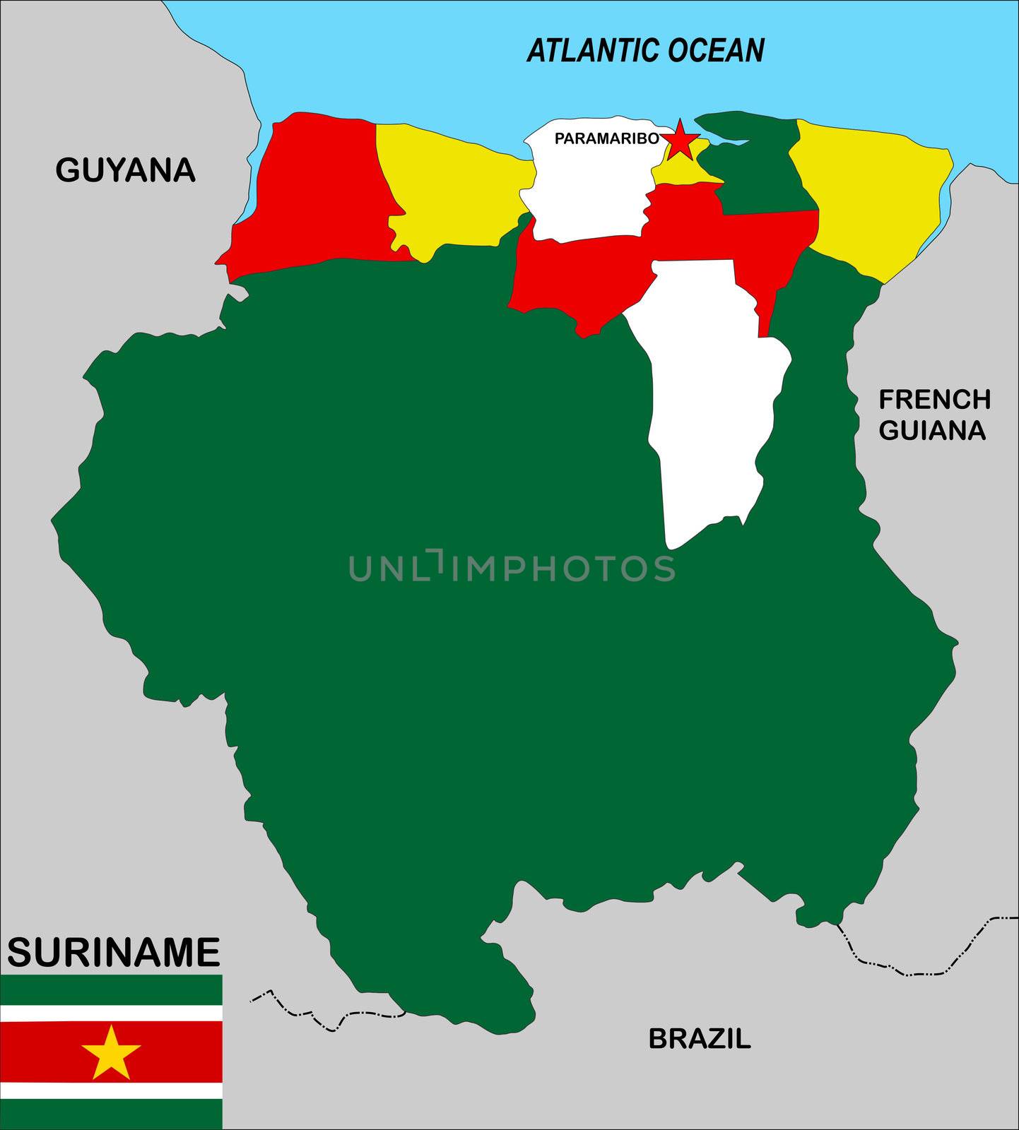 very big size suriname political map illustration