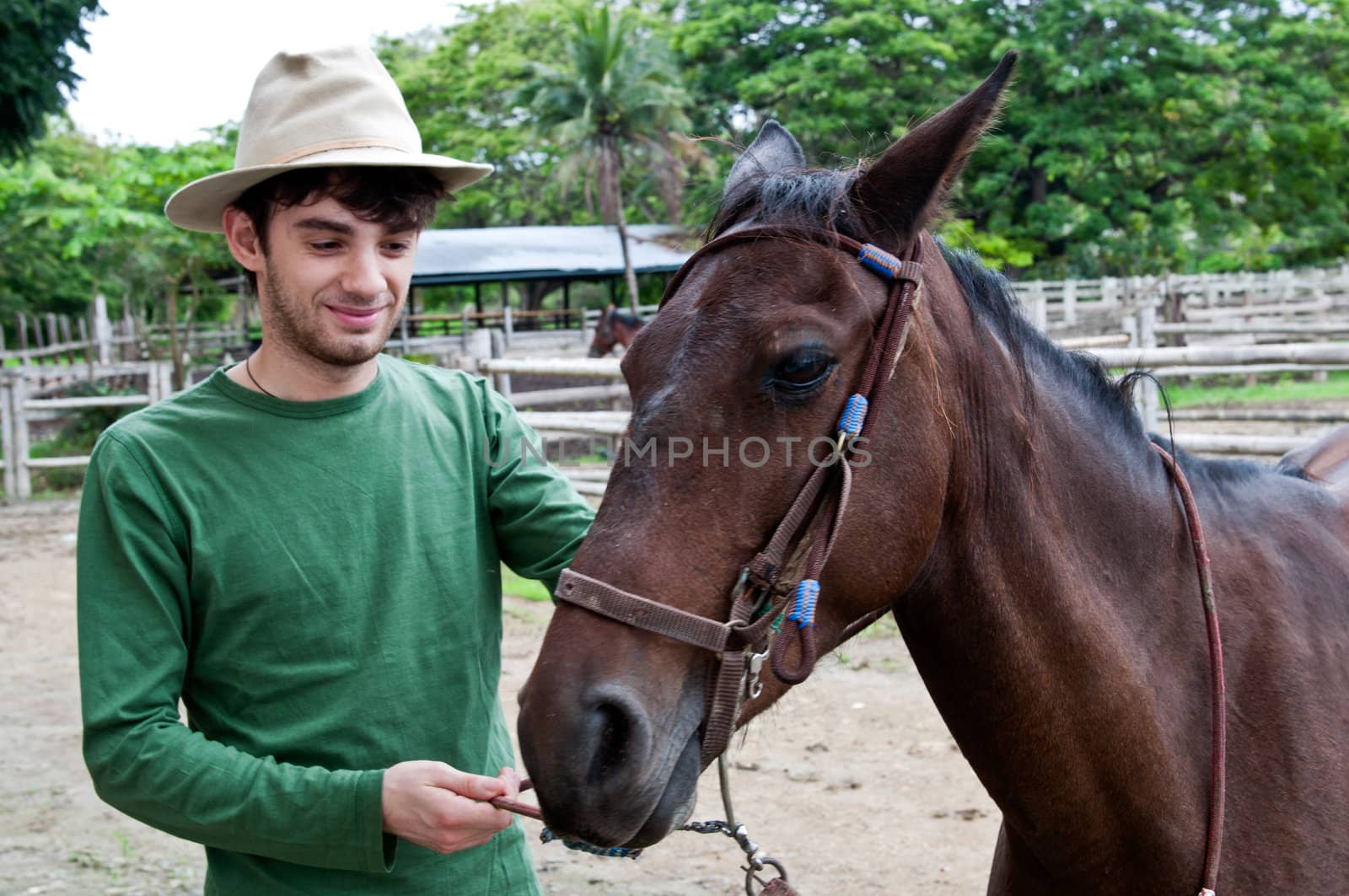 Horses and riders on a farm in Ecuador