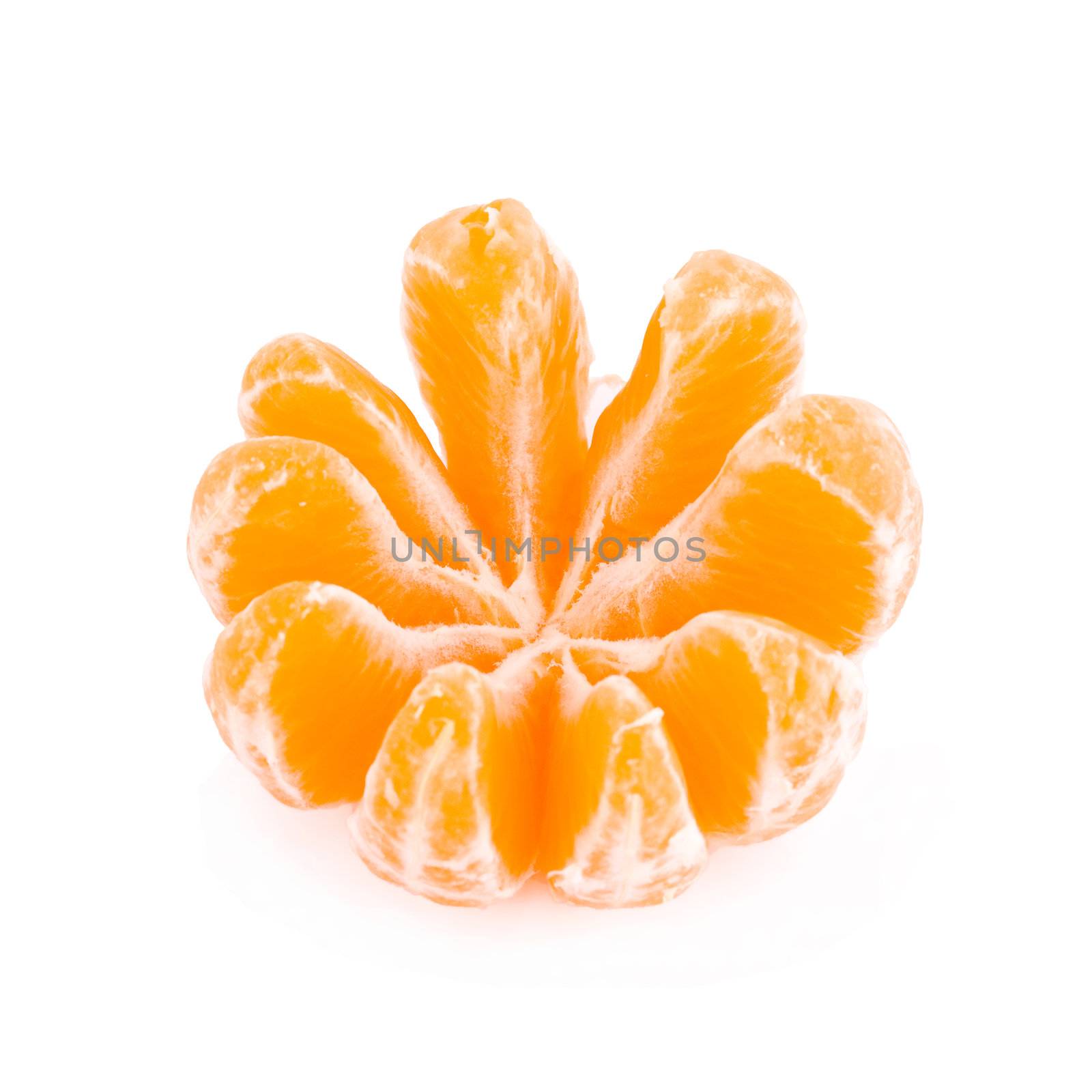 Fresh peeled juicy tangerine isolated, mandarine fruit