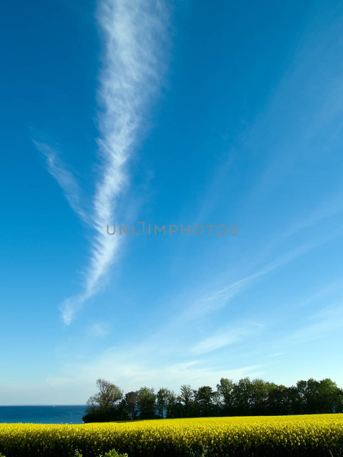 Beautiful cloudscape clouds formation over fields and seascape