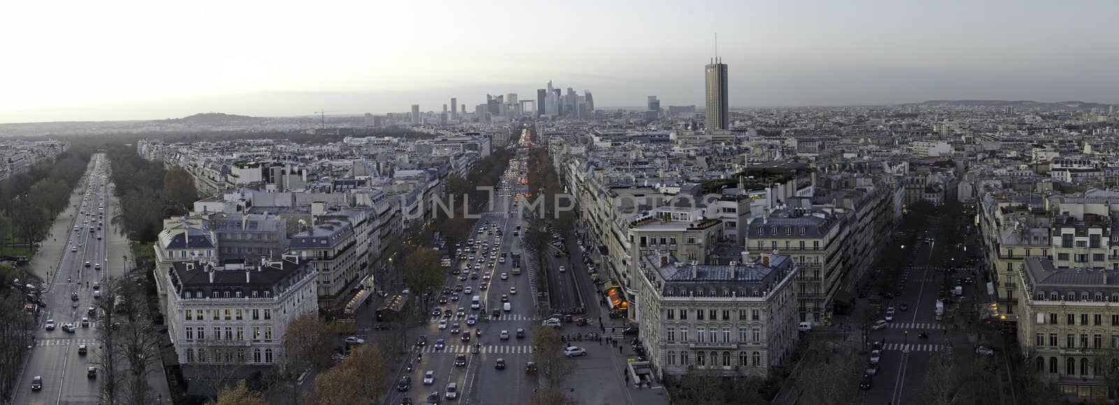 Panoramic view of Paris from Triumph Arc by jovannig