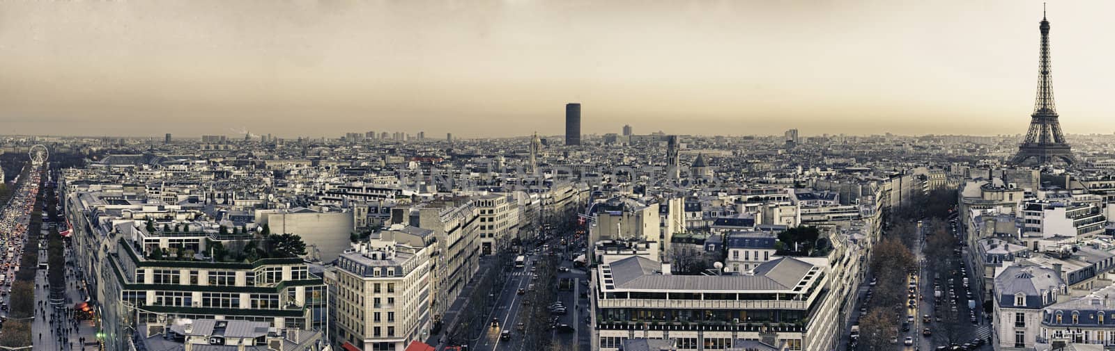 Panoramic view of Paris from Triumph Arc, France