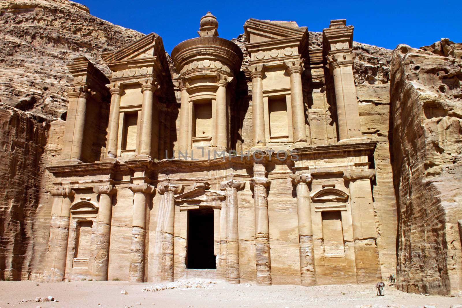 Ancient ruins of the Monastery of Petra in Jordan